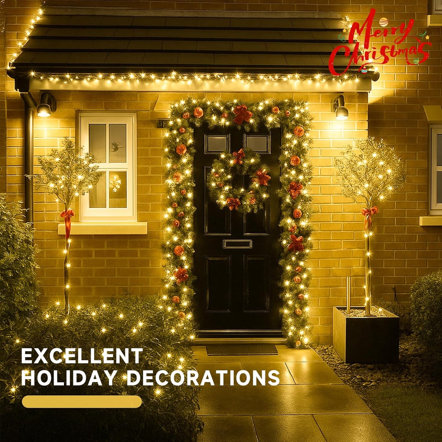 4 Pack 180FT Solar String Lights for Outside, Super Bright 320 LED Solar Light Outdoor Waterproof with 8 Modes, Green Wire Solar Twinkle Fairy Lights for Xmas Tree Party Yard Decorations (Warm White)