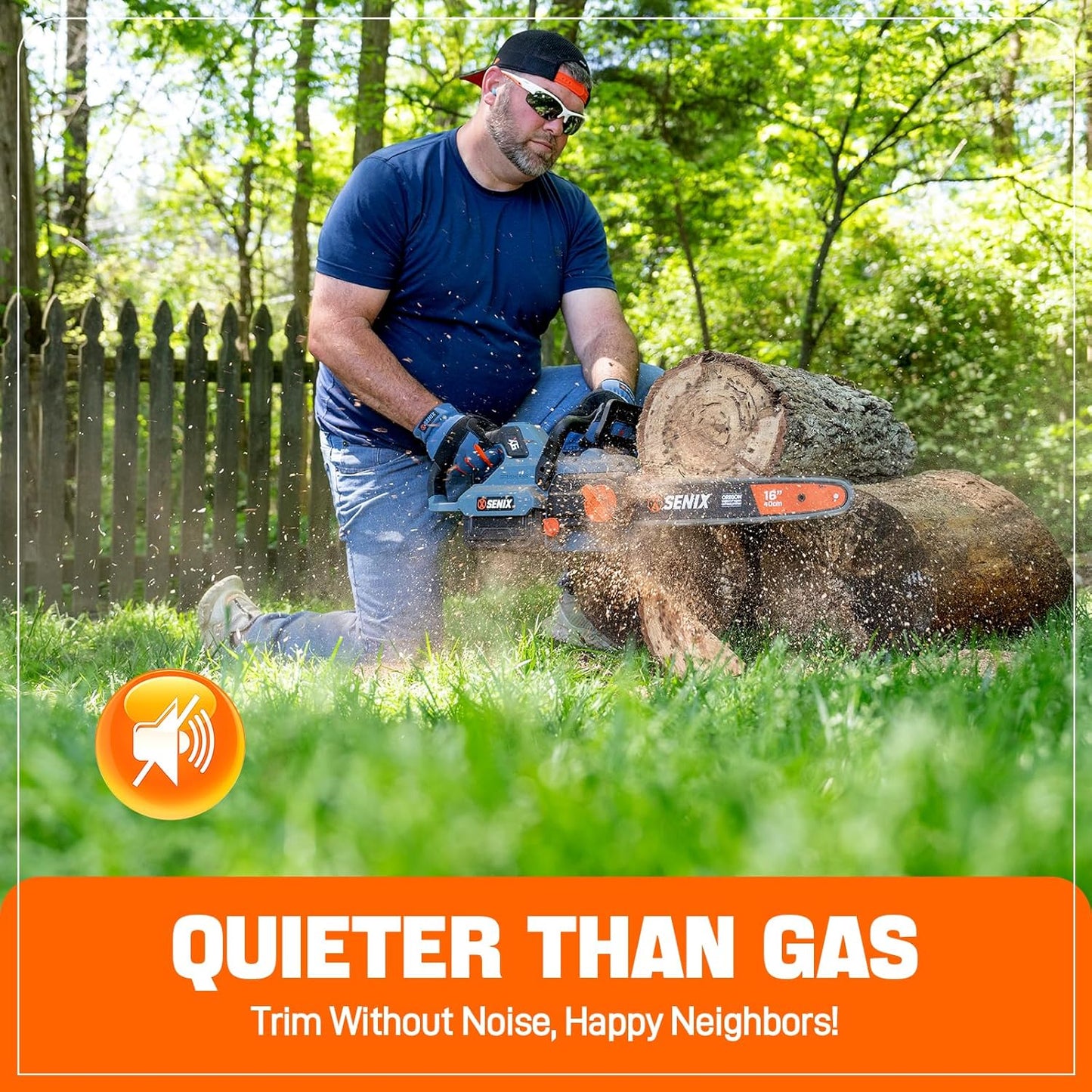 SENIX Chainsaw|60V 16" Battery Chainsaw|Brushless Electric Chainsaws|Cordless Chain Saw with 4Ah Battery & Charger|Garden Tool for Trees, Pruning, Branch Trimming, Best Gifts for Man, CSX6-M