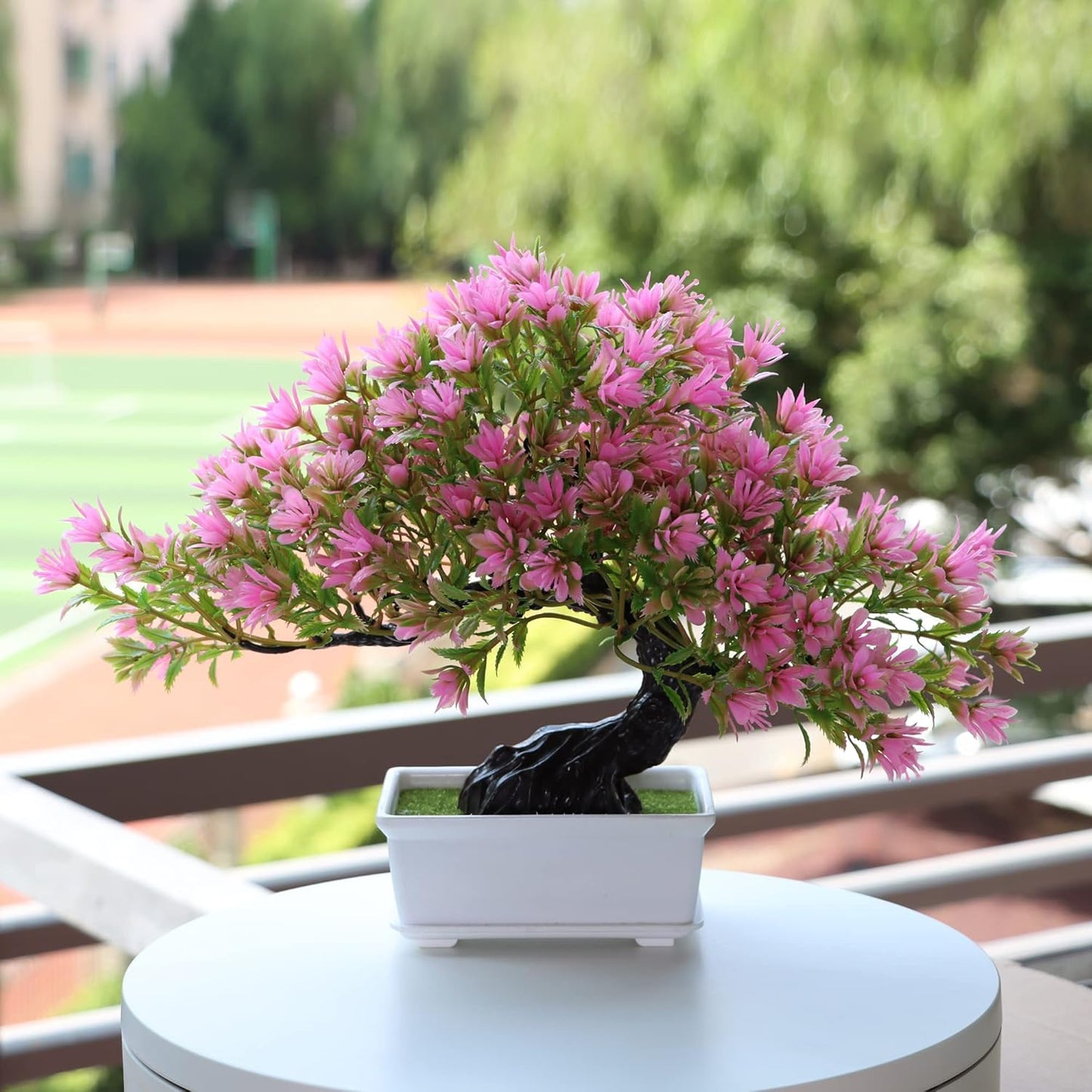 Fake Plants Plastic Artificial Bonsai Tree, Pink Room Decor Bonsai Tree for Home Bedroom Farmhouse Office Desk Decor, Tall 9.5"