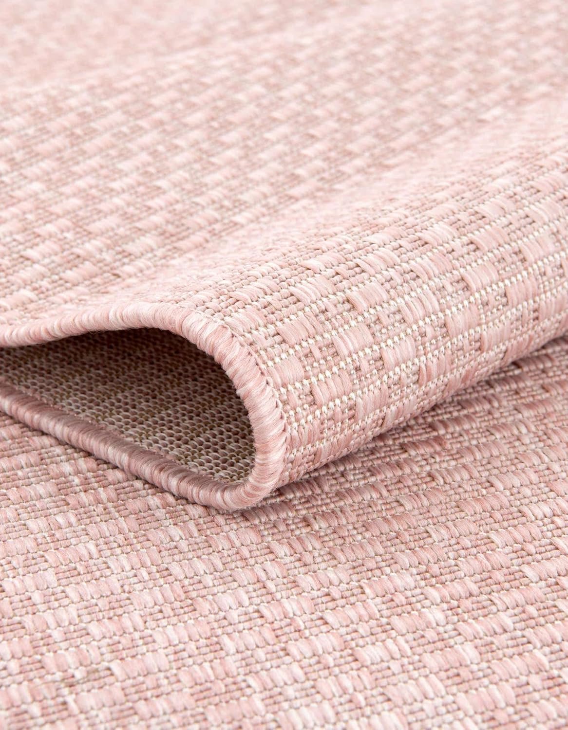 Unique Loom Collection Casual Transitional Solid Heathered Indoor/Outdoor Flatweave Area Rug (4' 1" Round, Whisper Pink/Ivory)