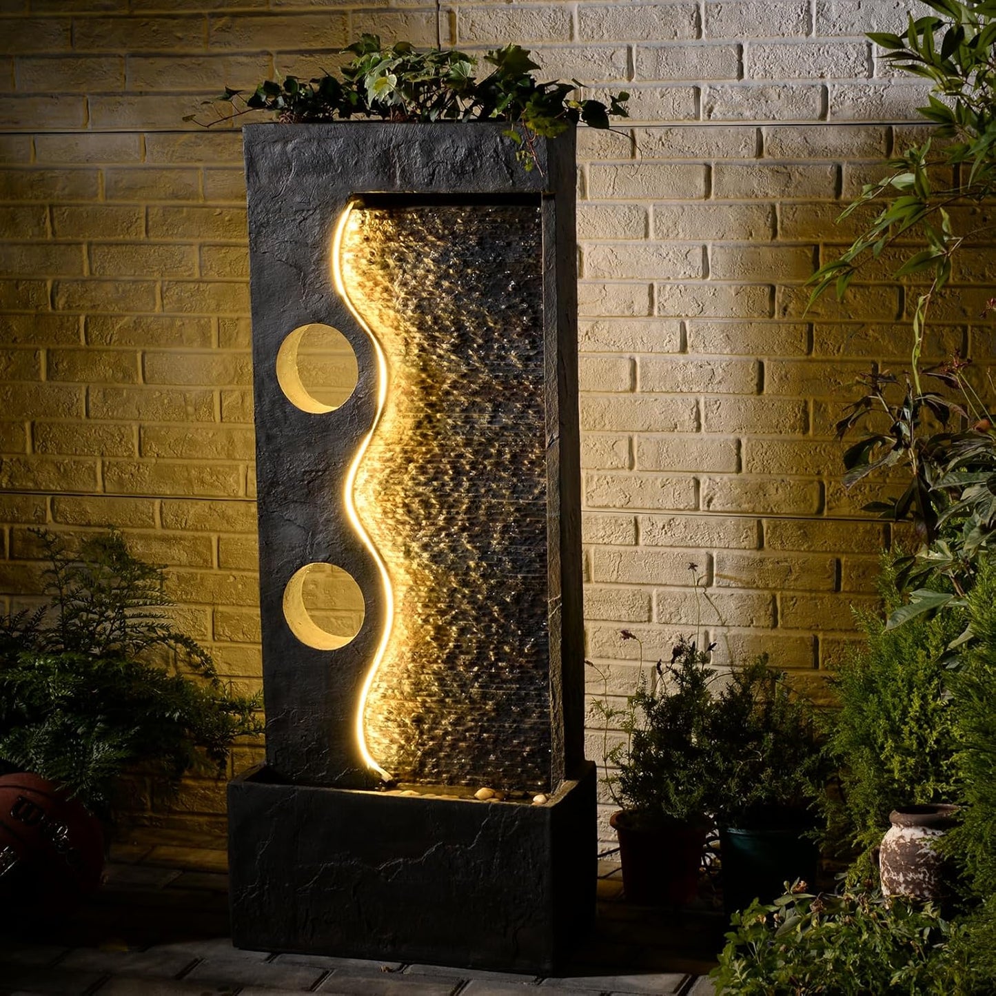 46.8" H Water Fountain Outdoor Water Fall Fountains Indoor Waterfall Modern Fountain with LED Lights Floor-Standing for Outside Garden, Patio, Backyard, Deck, Porch, Landscaping, Balconies