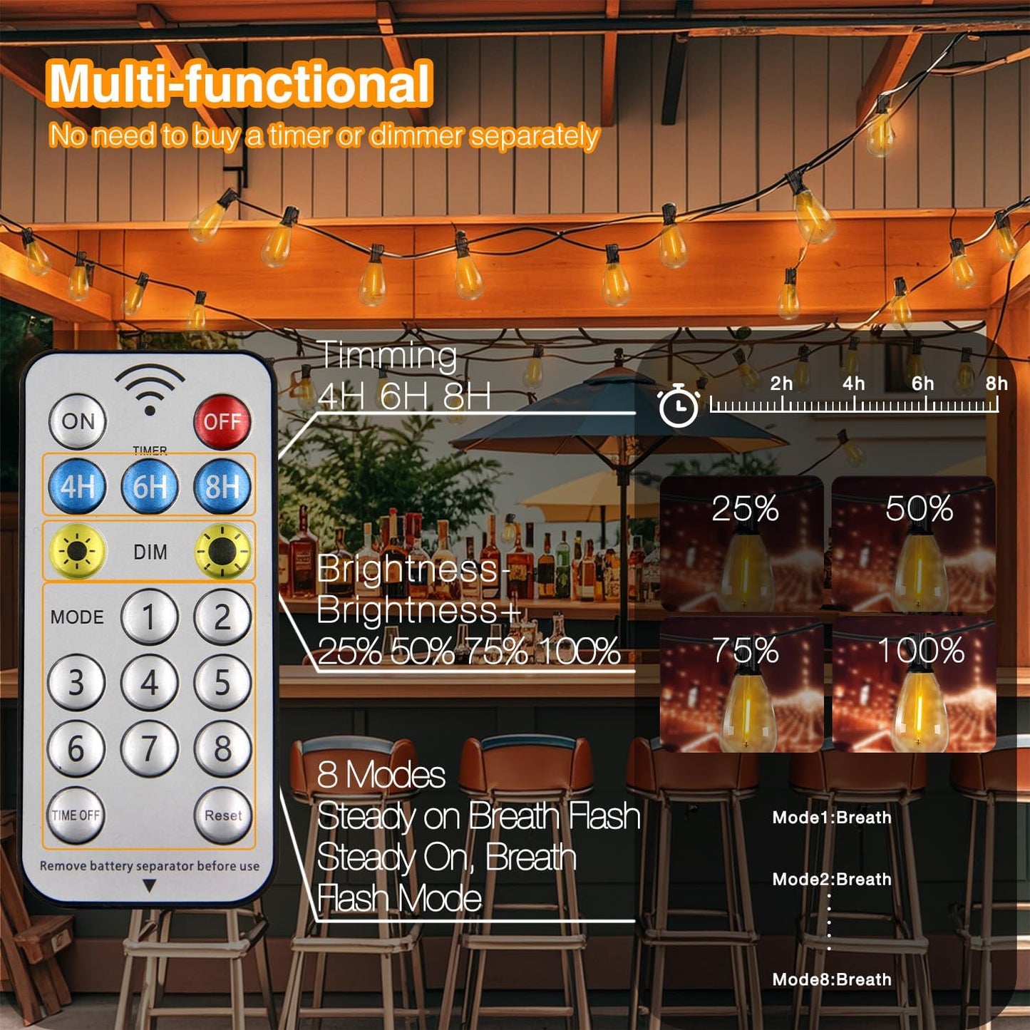 DAYBETTER 150ft Solar String Lights Outdoor Waterproof - 75 Bulbs 2700K Warm White with 7W Solar Panel, 12+ Hours Runtime & IP65 Weatherproof - Garden Patio Lights for Backyard, Wedding, Camping