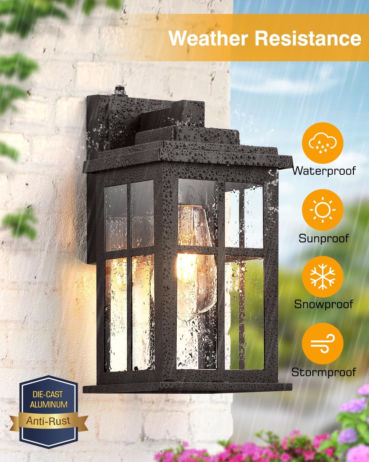 Bronze Dusk to Dawn Outdoor Lighting, 2 Pack Porch Lights, Outdoor Wall Lights with Tempered Glass, Light Fixture for House, Garden, Entryway, Doorway, Waterproof