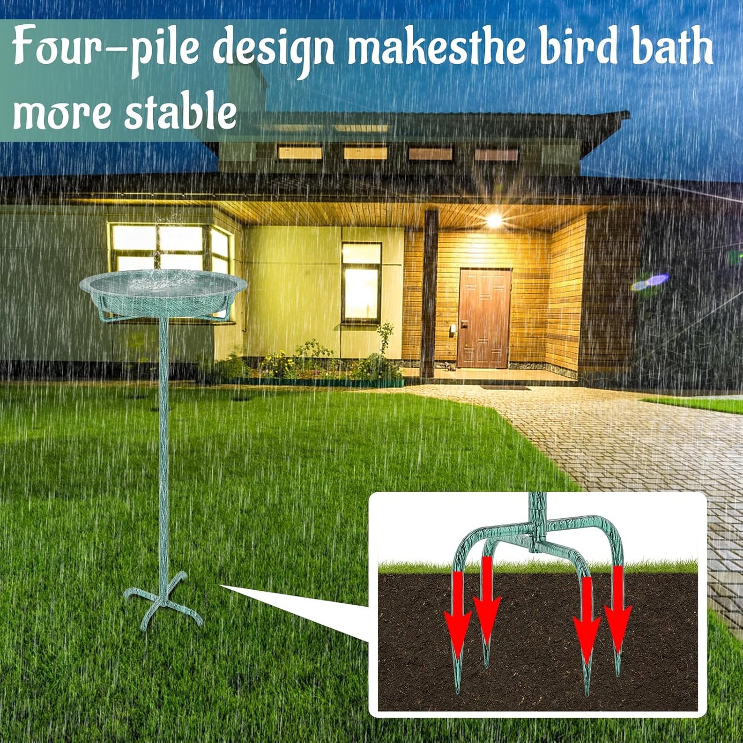 Metal Bird Bath for Outside, 36.2" Height Birdbath Bowl Standing Bird Feeders for Outdoors with 4 Prongs Base Stake, Freestanding Birdfeeders for Garden Yard Lawn Decor (Retro Green)