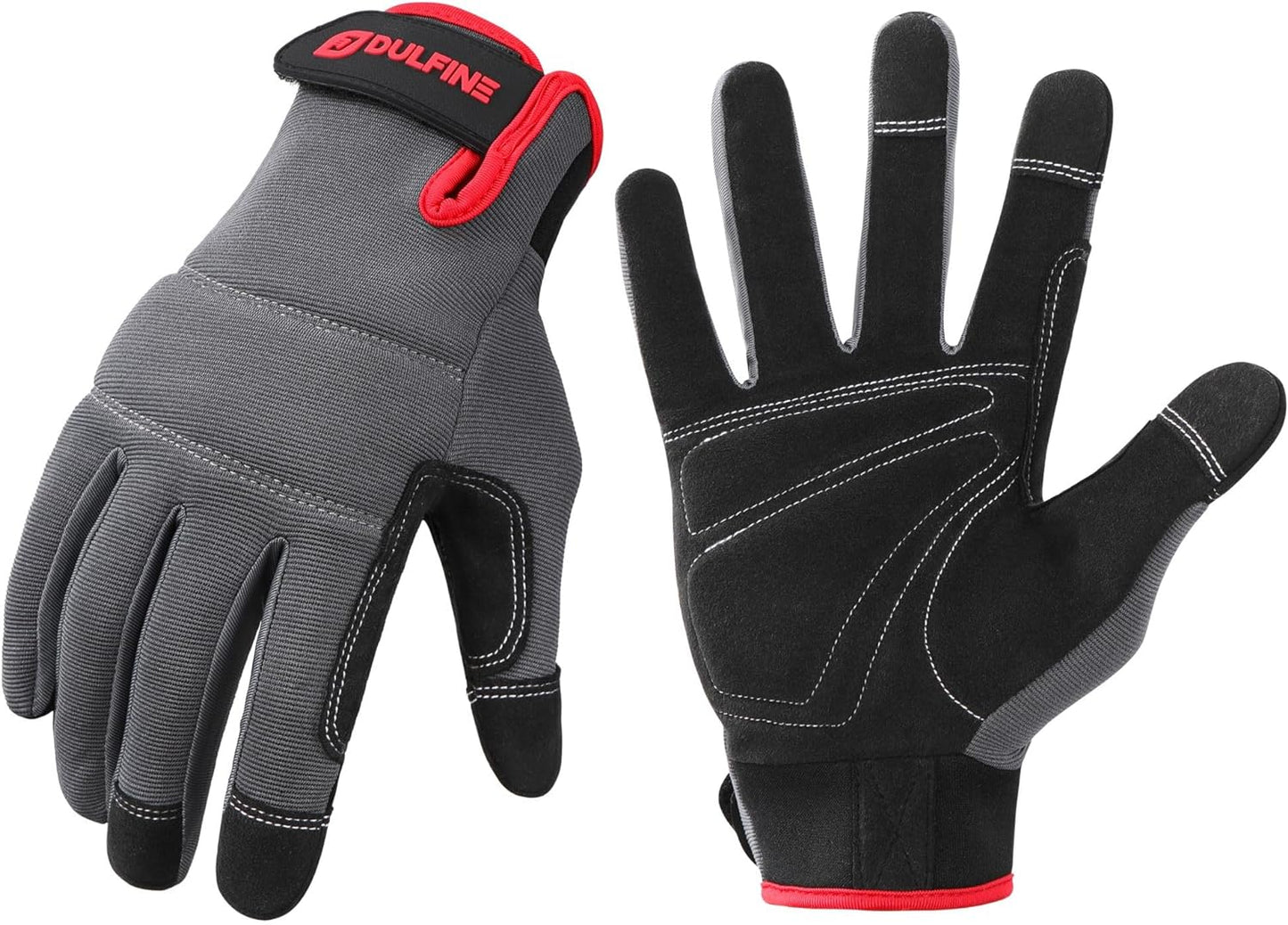 DULFINE Flex Grip Mechanic Work Gloves for Men,Black and Red Utility Safety Working Gloves Touch Screen,Excellent Grip,Ideal for Working on Cars and Outdoor Jobs(Medium)