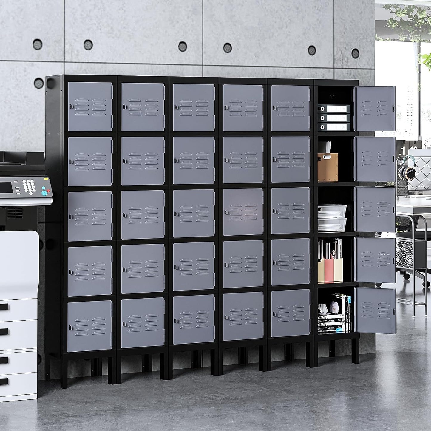 Yizosh Metal Lockers for Employees with Lock, Employees Locker Storage Cabinet with 5 Doors, Tall Steel Storage Locker for Gym, School, Office (Gray Black, 5 Door)