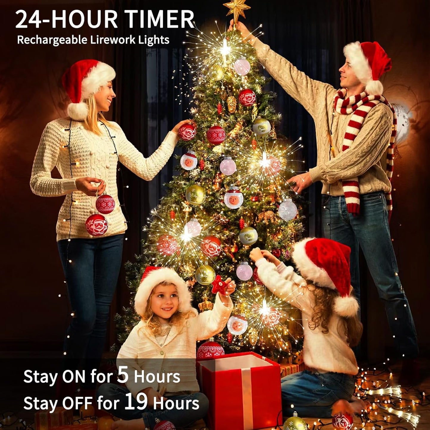 SeaShine 1600LED Fireworks Lights Outdoor, Rechargeable Hanging Fairy Starburst Lights, Waterproof Smart Firework Light with Remotes, 8 Modes, Timer for Garden Weddings Outdoor Christmas Decor 8 Pack