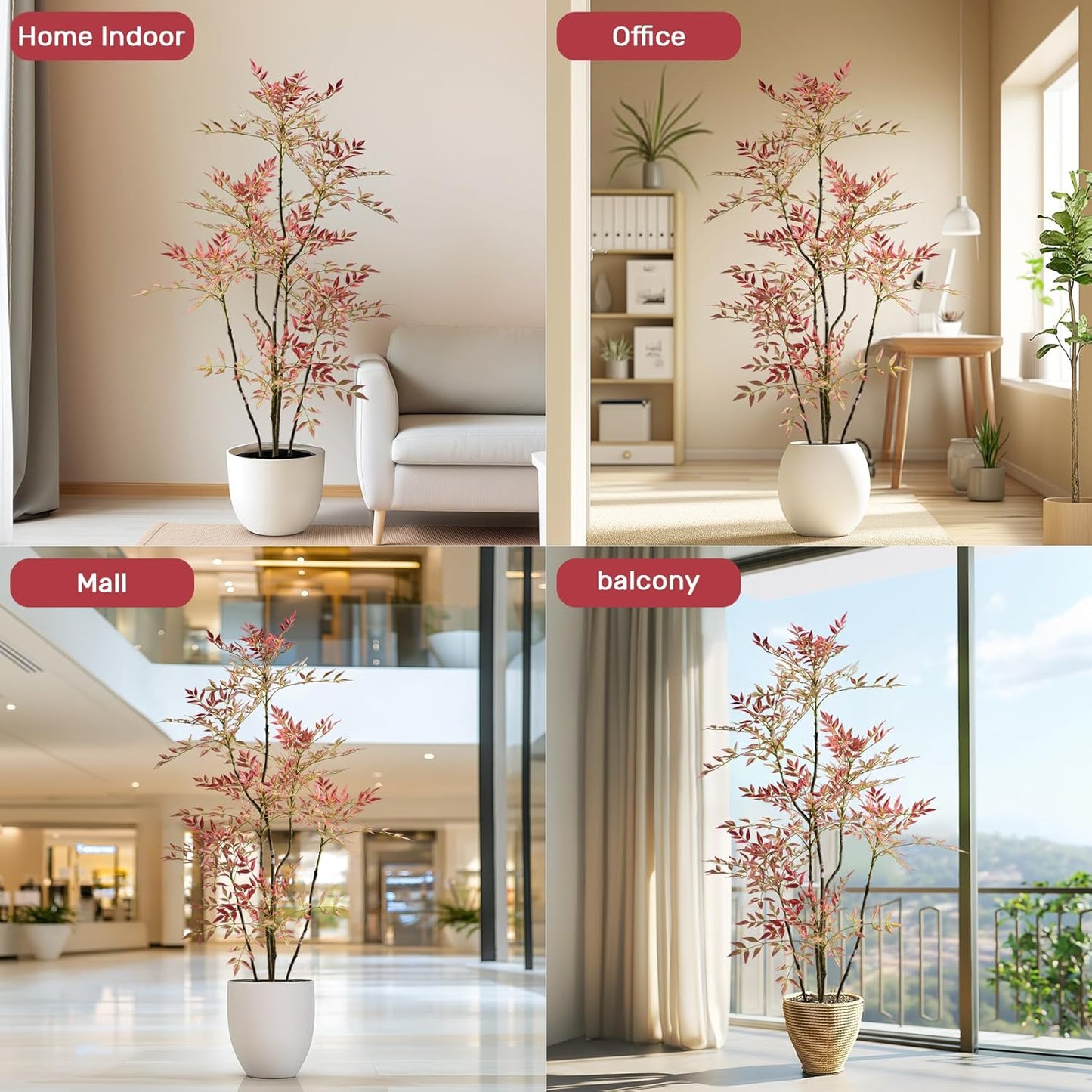 6ft Faux Bamboo Tree Artificial Nandina Tree Artificial Indoor Plants Realistic Fake Potted Tree with 800+ Leaves, Cement Planter - Home Office Decor Perfect for Housewarming Gift Non-Toxic