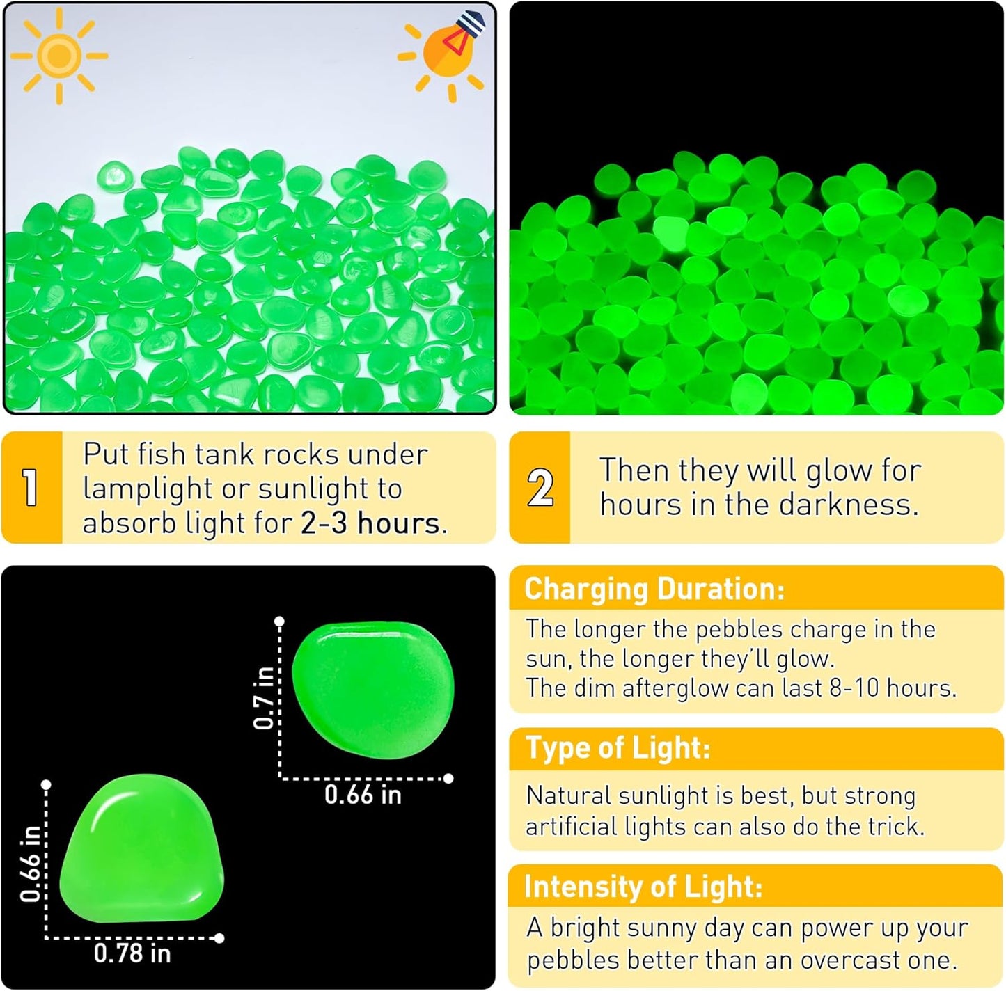 Glow in The Dark Fish Tank Rocks,Green Glowing Rocks Stones Resin Glow in Dark Pebbles for Outdoor Garden, Fish Tank, Aquarium, Landscaping,Driveway Decoration,2.2 Lb