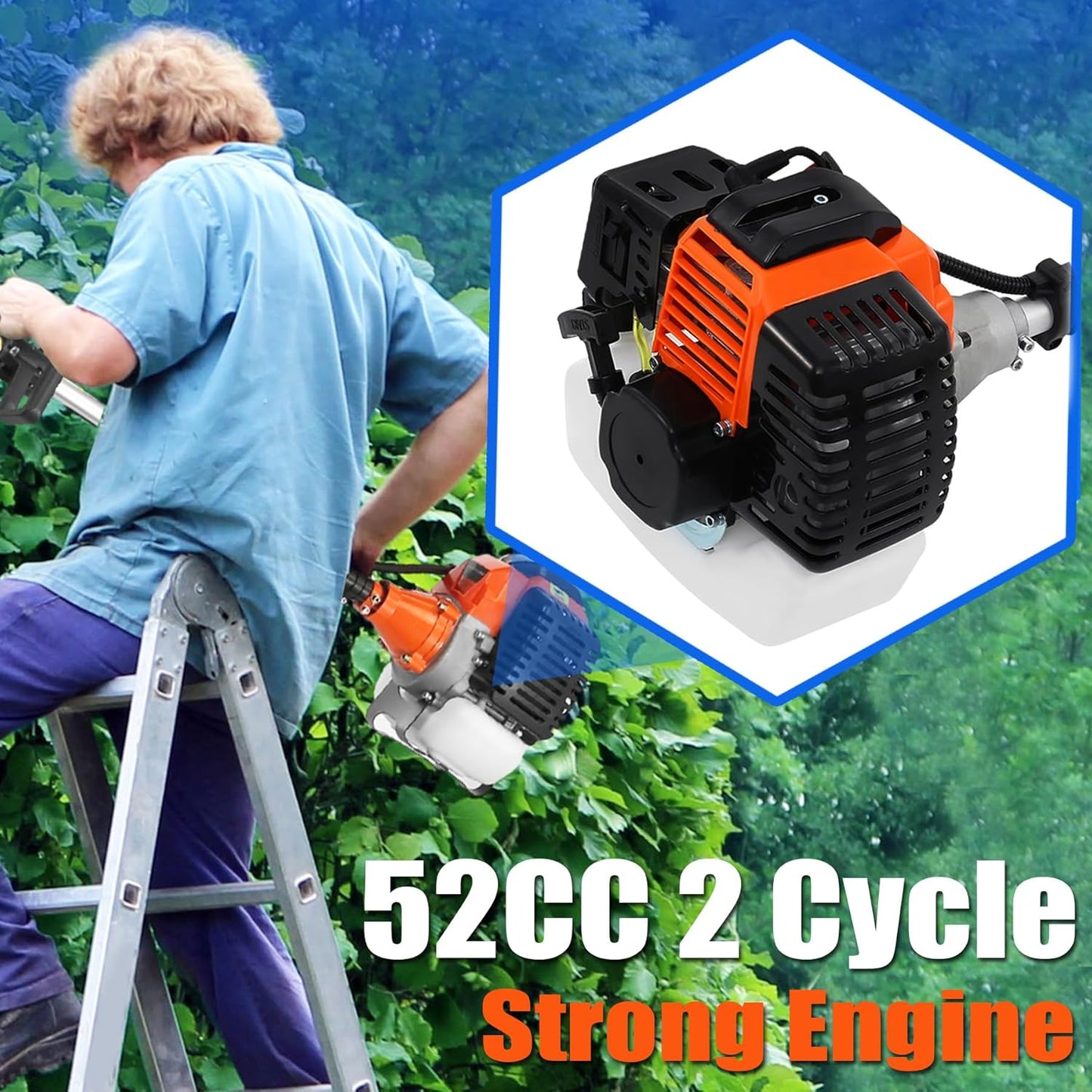 Samger 52cc 2 Cycle Gas Hedge Trimmer, 5 in 1 Garden Hedge Trimmer Combo, Gas Powered Trimmer with Extension Pole, Multifunctional Garden Trimming Tools