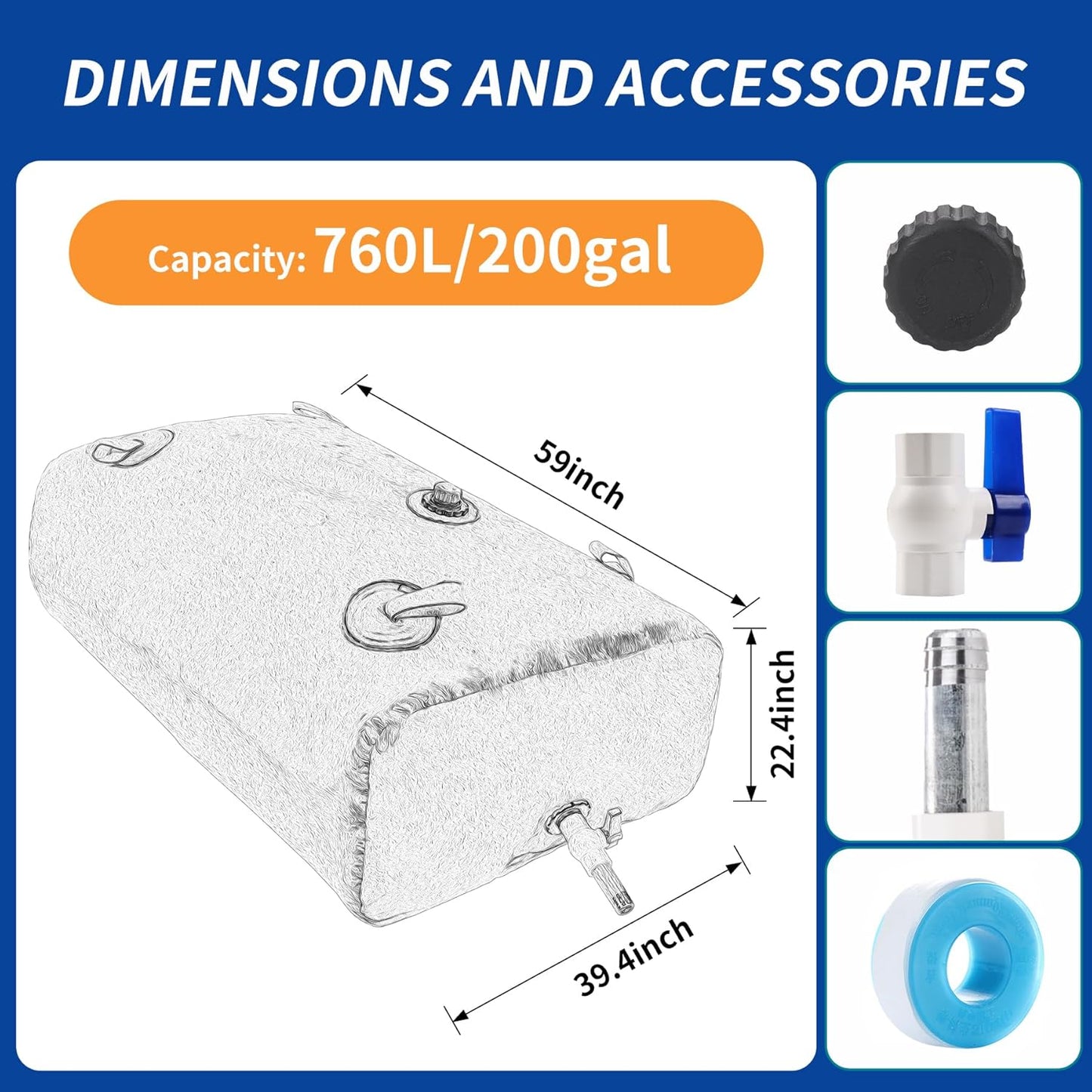 760 L/200 gal Water Bladder Storage Containers, Foldable Portable Water Tank Large Capacity Soft Water Bag, Drought Resistance, Fire Prevention, Emergency Water