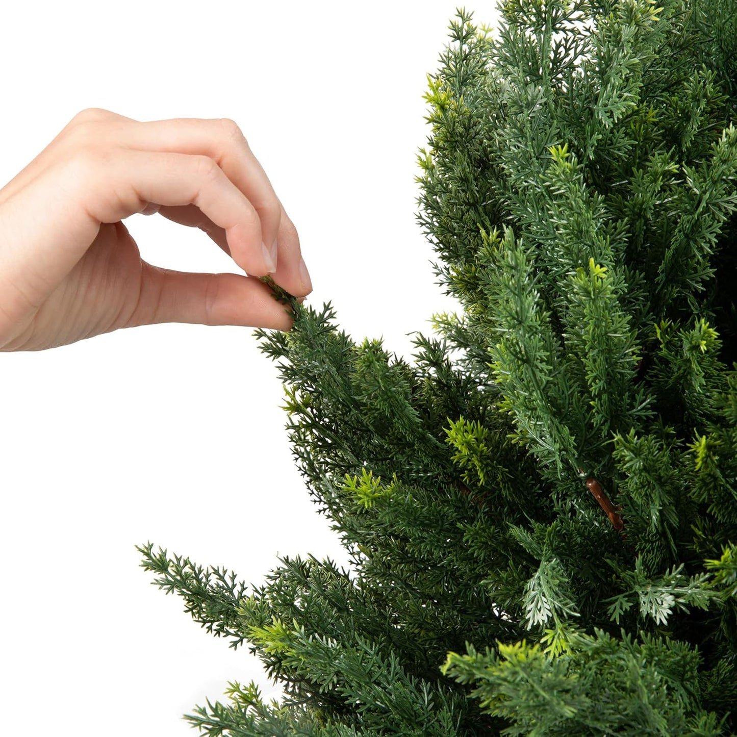 Premium 16" Diameter Artificial Cypress Topiary – Set of 2 Faux Plants in Beige Decorative Planters – UV-Resistant, Weatherproof, Realistic Outdoor & Indoor Greenery