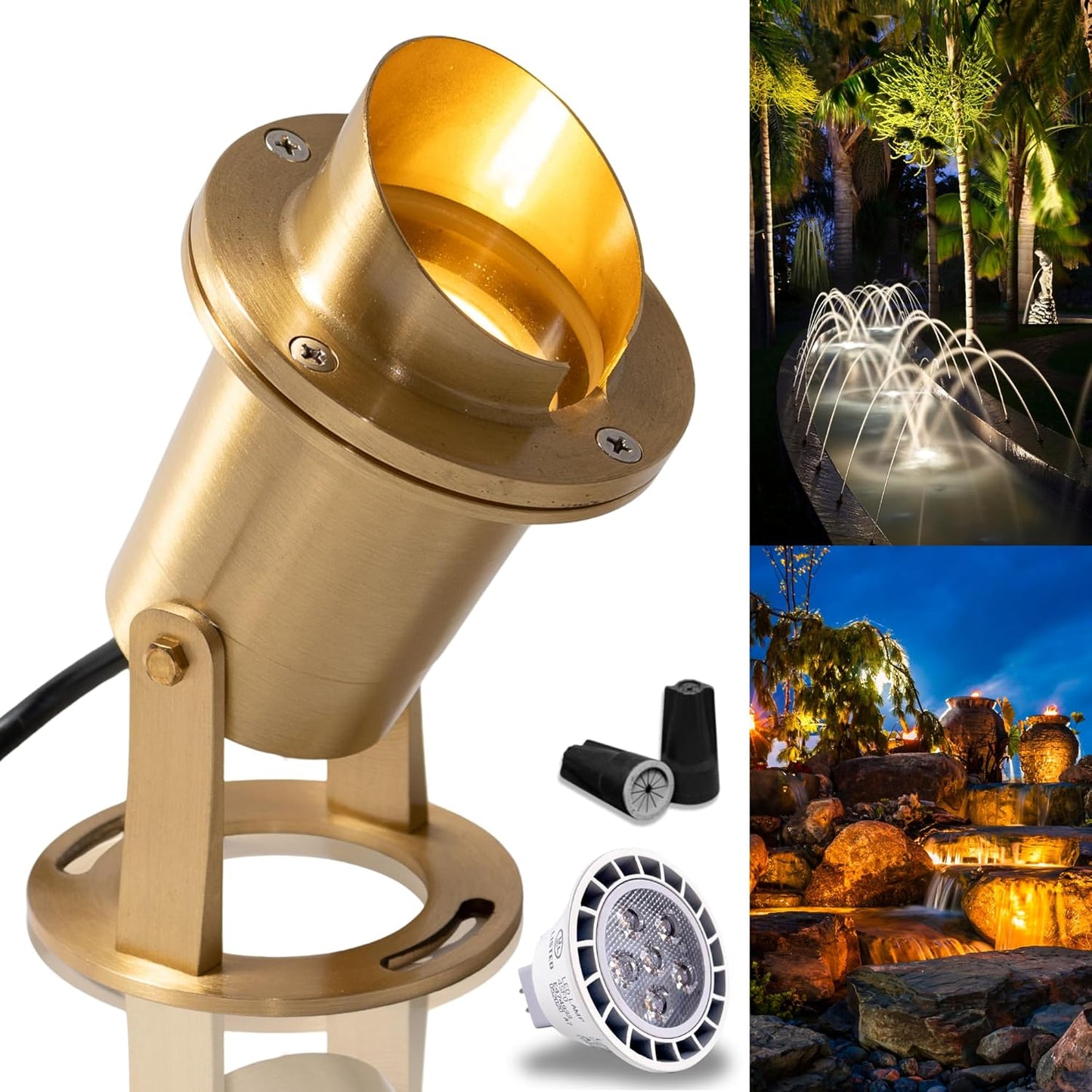 Waterproof Underwater Light 175 Solid Brass 7WMR16 LED Bulb Pond Submersible Waterfall Pool Fountain Light for Beautiful Bright Long Lasting Home Garden Patio Pool