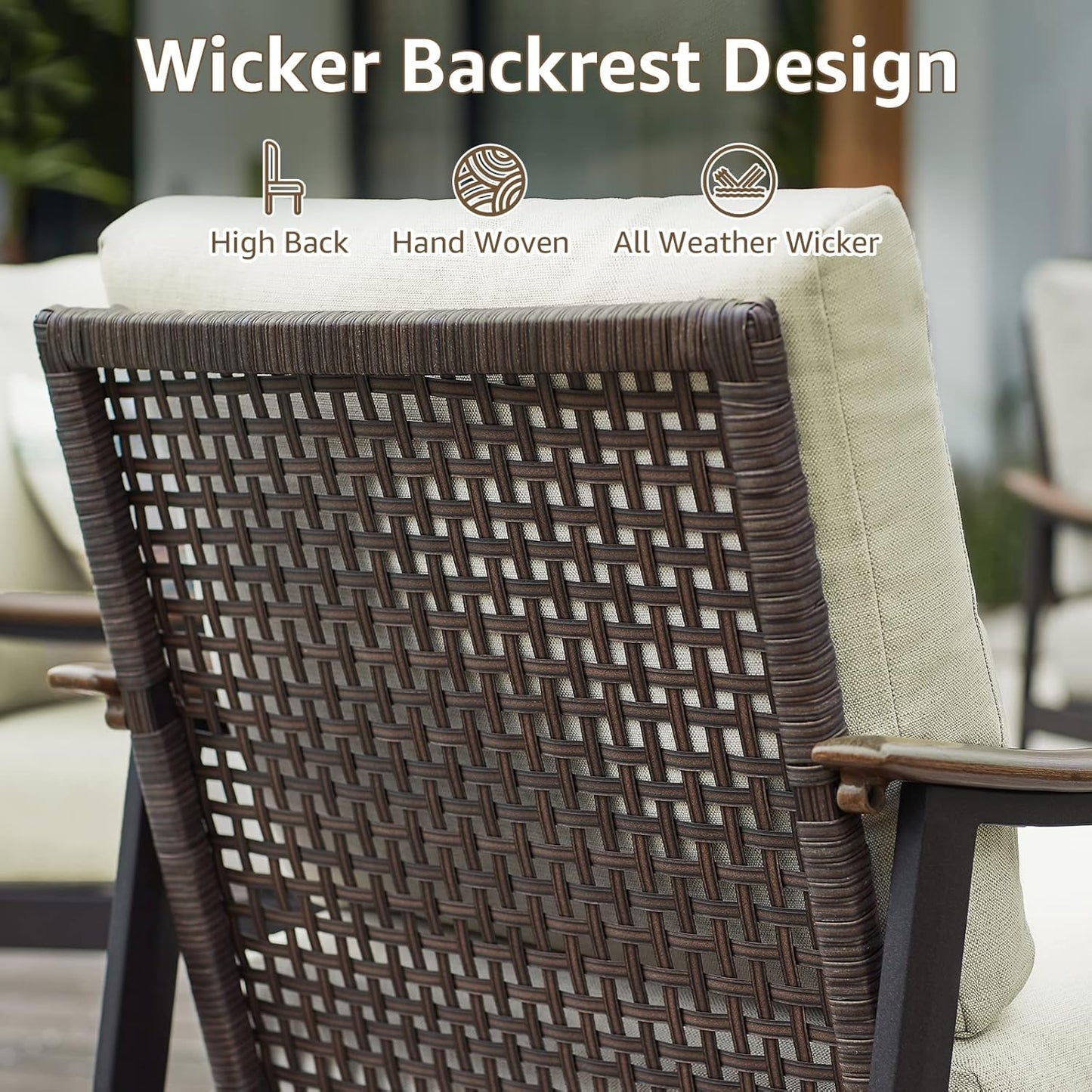 NATURAL EXPRESSIONS Patio Sofa Outdoor Furniture Metal Chair with Wicker Backrest & 6 Inches Cushion for Front, Porch, Deck, Balcony, Backyard, Sunroom, 27"(L) x 29.75"(W) x 33.86"(H).