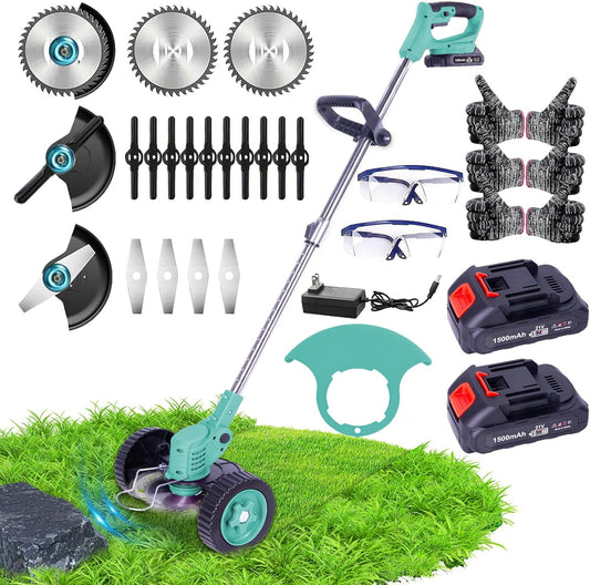 Weed Wacker Cordless Adjustable Weed Eaters 3 in 1 Electric String Trimmer Lawn with Two Battery with Charger Comes with Multiple Blades for Yard,Green,Garden(Sky Blue)
