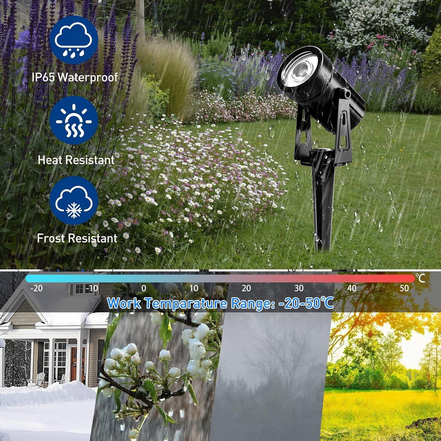 T-SUNUS Halloween Solar Landscape Spotlights, Garden Spot Light IP65 Waterproof 9.8ft Cable, 2000mAh Separated Panel, Auto On/Off for Christmas Tree Flag Driveway Pathway Pool Area Warm White 3000K