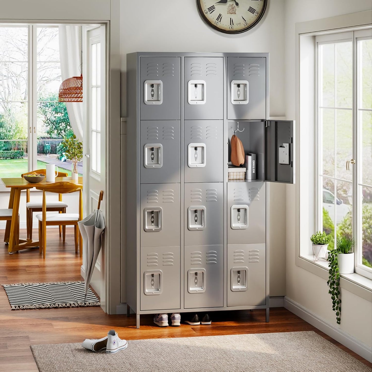 METAN Metal Storage Locker for School Office Gym Bedroom, 12 Doors Locker Cabinet for Employees, Industrial Steel Storage Locker with 12 Hooks, Assembly Required (12 Door-Light Gray)