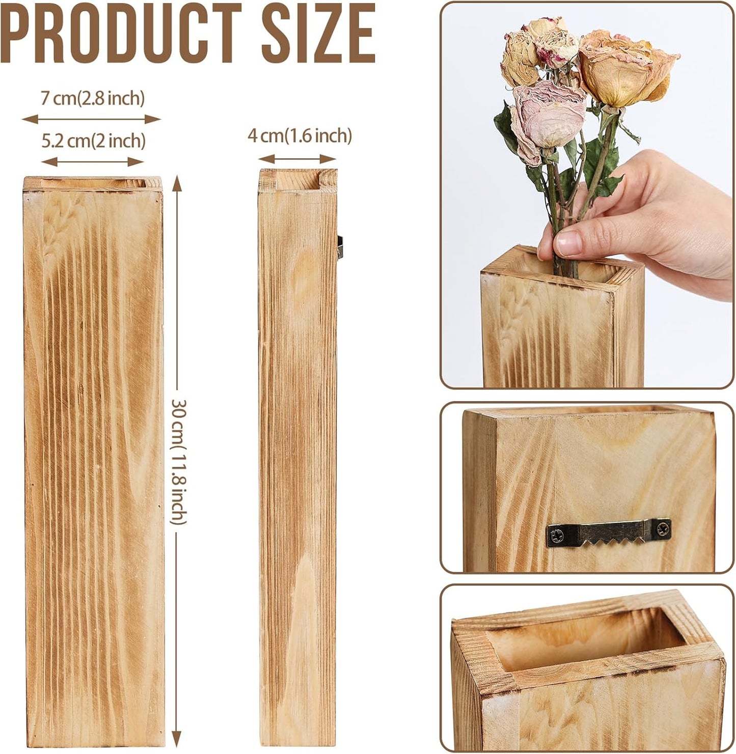 Wooden Wall Planter Set of 3 - Modern Home Decor for Living Room, Bedroom, Bathroom - Brown Finish Planter for Dried Flowers, Faux Greenery, Indoor Plants