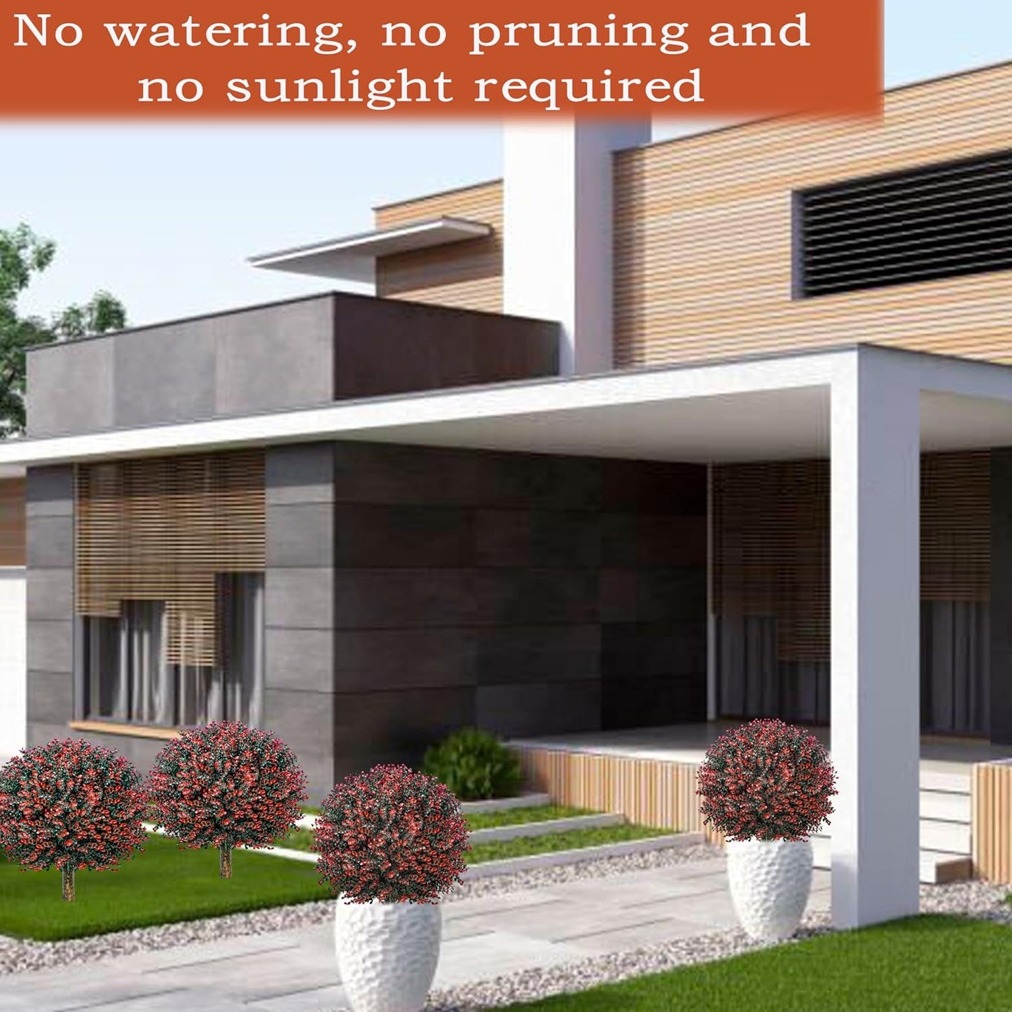 Fall Artificial Boxwood Topiary Ball Tree Bushes with Ground Spike, Set of 2 Outdoor Faux Shrub Topiary Ball, 24" UV Resistant Fake Boxwood Plants for Potted Planter,Indoor,Autumn