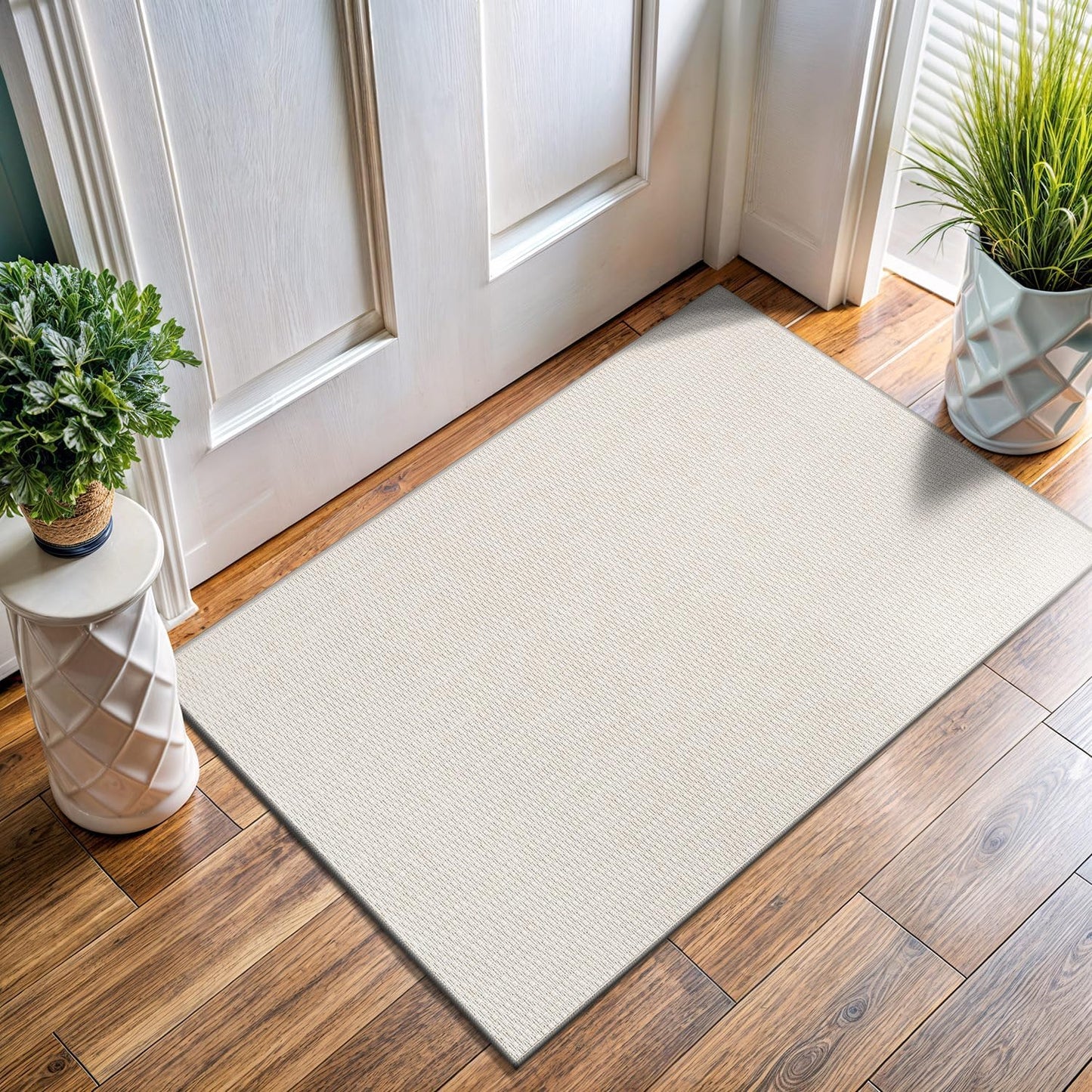 Easy Jute Door Mat 2x3 Indoor Outdoor Natural Rugs Solid Fiber Rug Woven Area Rug Boho Easy Clean Inside Carpet for Living Room Bedroom Dining Room Hallway or Outdoor Patio Porch (2 X 3 Bone)
