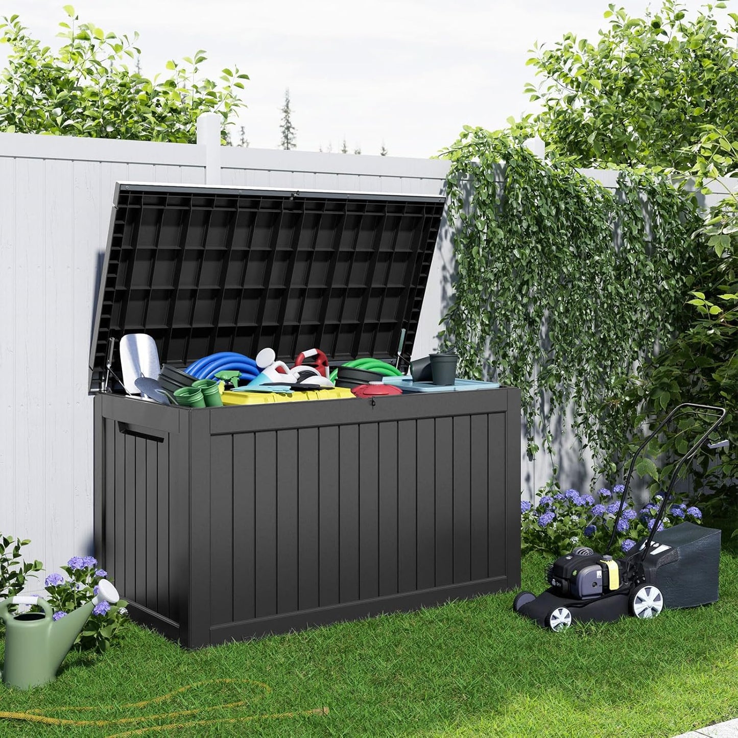 XXL 230 Gallon Large Resin Deck Box, Outdoor Lockable Storage Box for Patio Cushions Storage Furniture, Pool Supplies, Garden Tools, Weatherproof and UV Resistant- Black (230 Gallon)