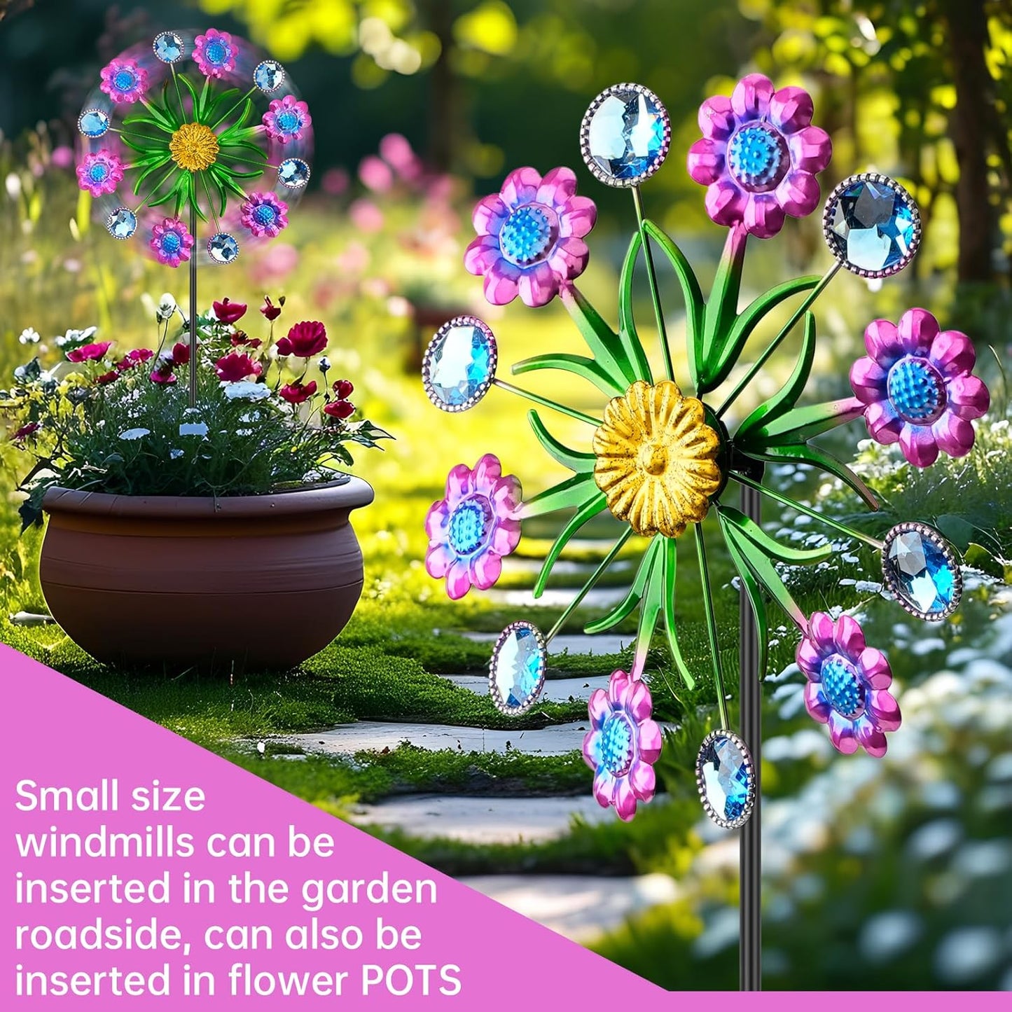 Purple Flowers Outdoor Wind Spinner, 36" Metal Wind Sculpture with Stake, Wind Spinners for Yard and Garden Lawn Patio Decor