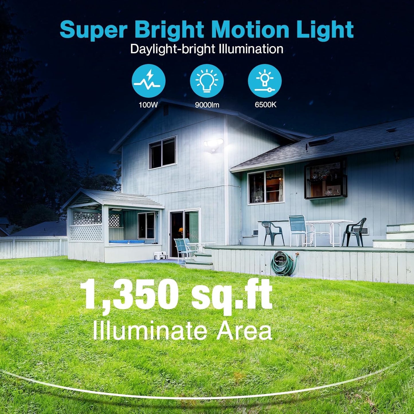 Olafus 100W LED Security Light Motion Sensor Outdoor Light, Motion Flood Light Dusk to Dawn, 9000LM Super Bright 6500K Exterior Motion Detector Floodlight for Garage Yard Porch Eave IP65, Black