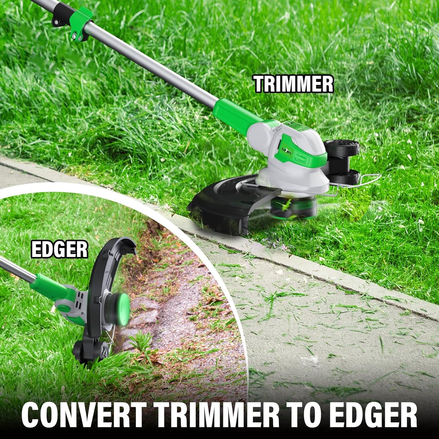 SOYUS Weed Wacker 12 Inch String Trimmer Cordless 20v Electric Weed Wacker, 2 Pcs 2.0Ah Battery Powered Weed Trimmer/Edger, Lightweight Grass Trimmer with 8 Pcs Replacement Spool Trimmer Lines
