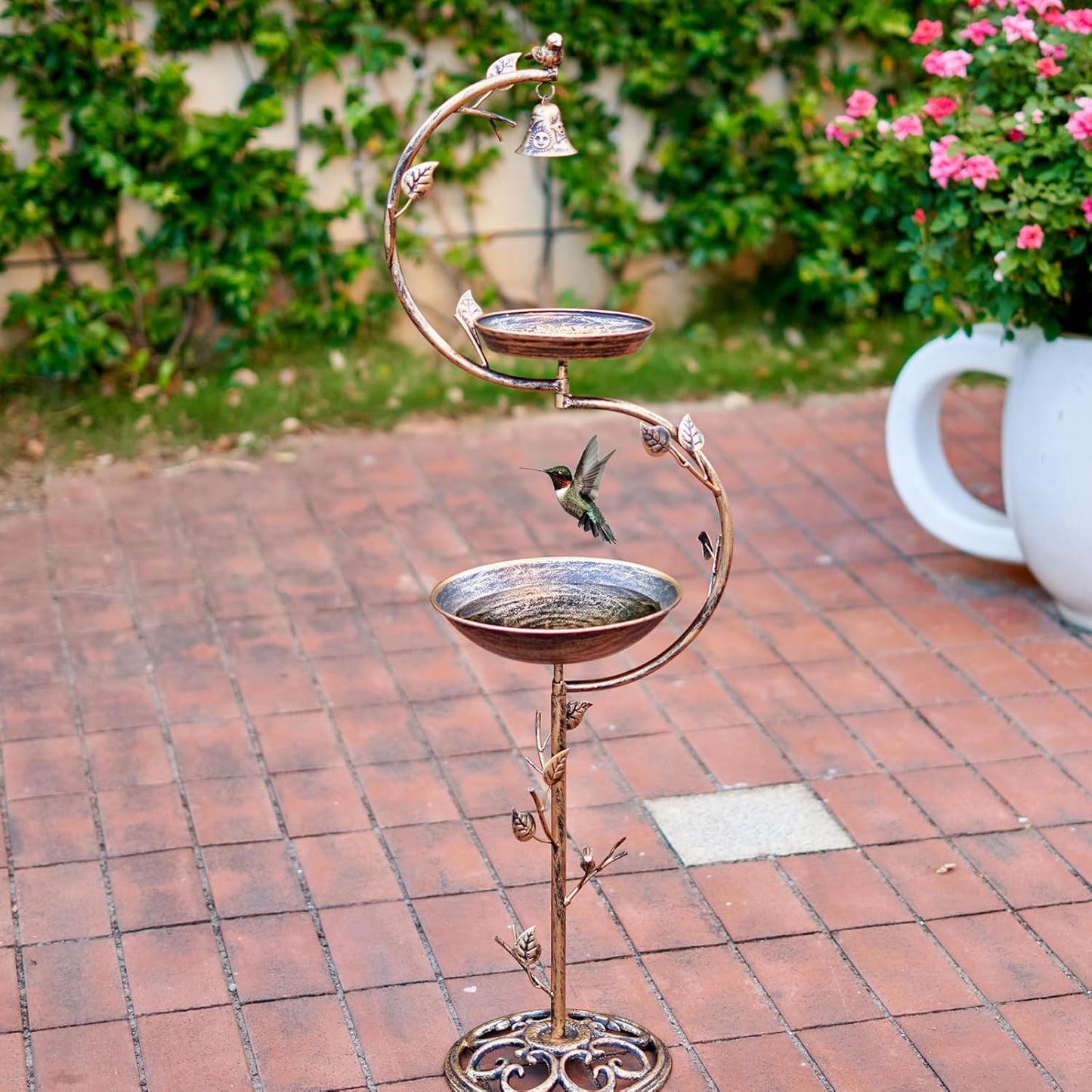44" H Cast Iron Bird Baths for Outdoors with Metal Bird Feeder,Vintage Metal Bird Bath Bowl Garden Lawn Yard Decorations