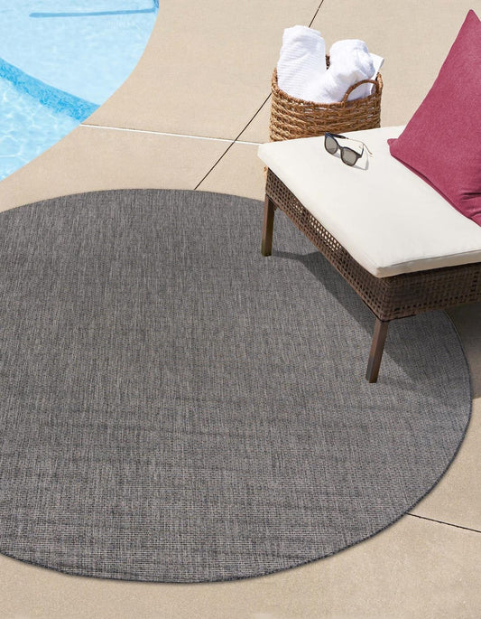 Unique Loom Outdoor Solid Collection Area Rug (10' Round Black/Ivory)