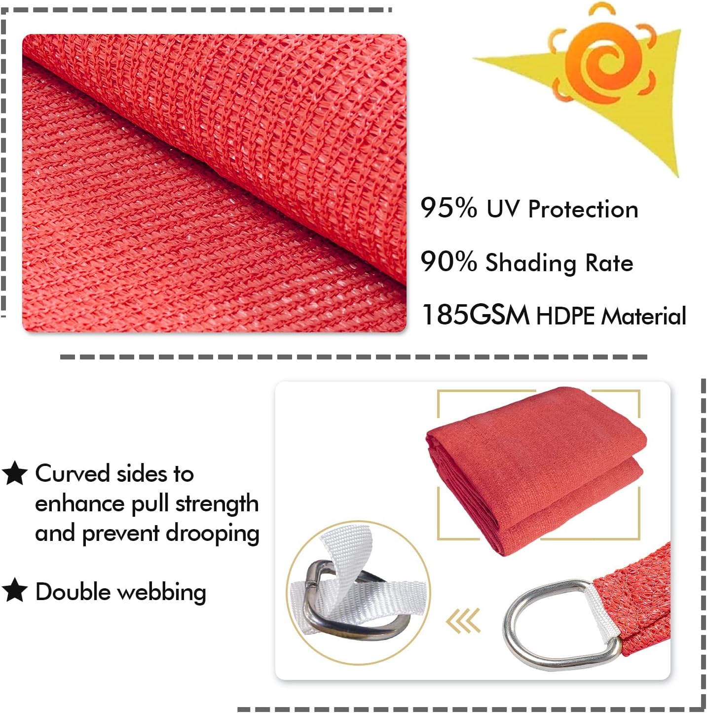 KANAGAWA Sun Shade Sail 10'x13' Scarlet Rectangle UV Block Canopy Awning Shelter Fabric Cloth Screen for Outdoor Patio Garden Backyard