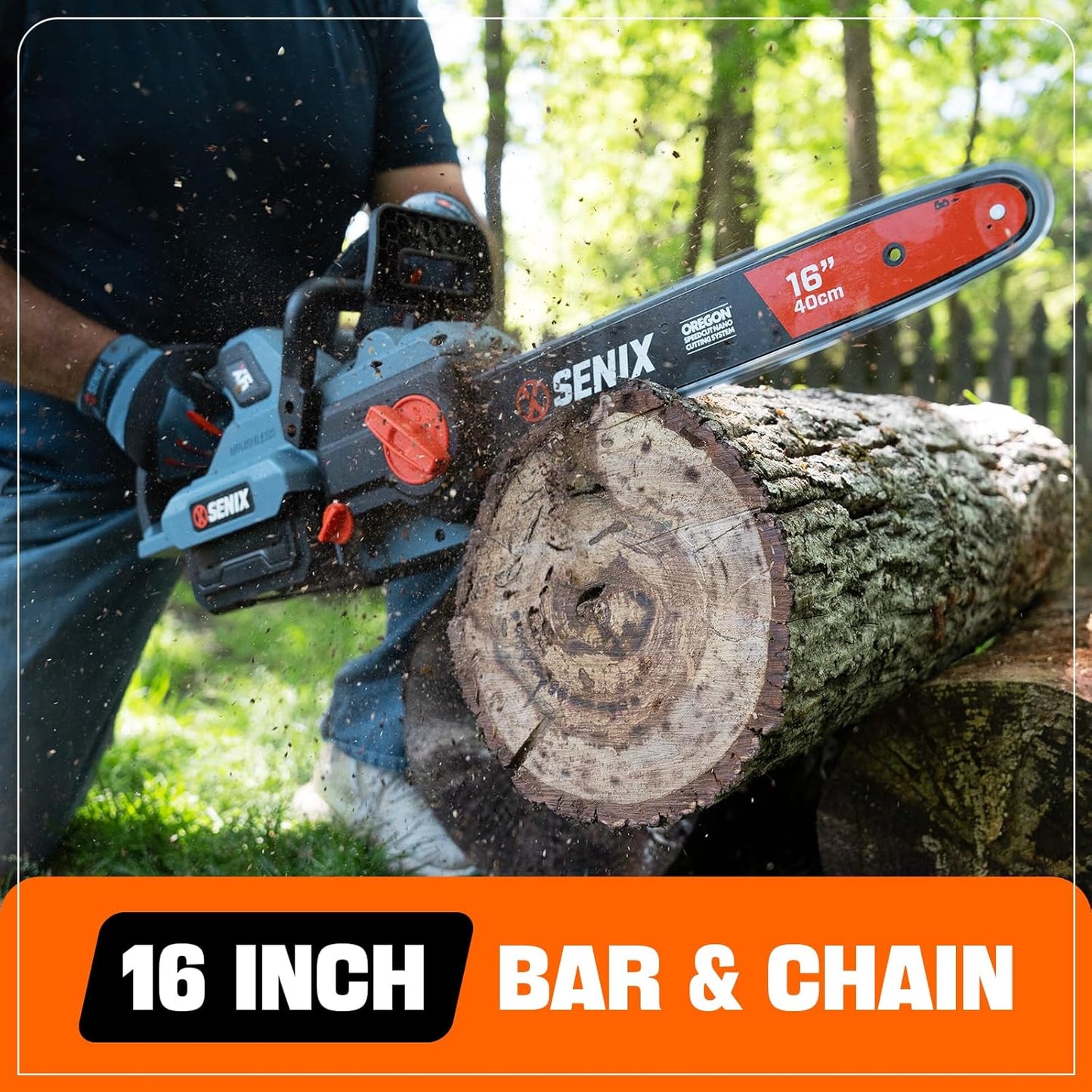 SENIX Chainsaw|60V 16" Battery Chainsaw|Brushless Electric Chainsaws|Cordless Chain Saw with 4Ah Battery & Charger|Garden Tool for Trees, Pruning, Branch Trimming, Best Gifts for Man, CSX6-M