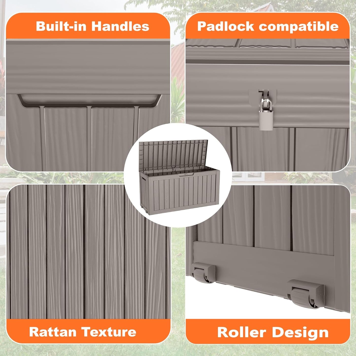 75 Gallon Resin Deck Box, Lockable Patio Outdoor Storage Box for Furniture, Garden Tools and Tools Storage, Waterproof Outside Storage Boxes - Grey