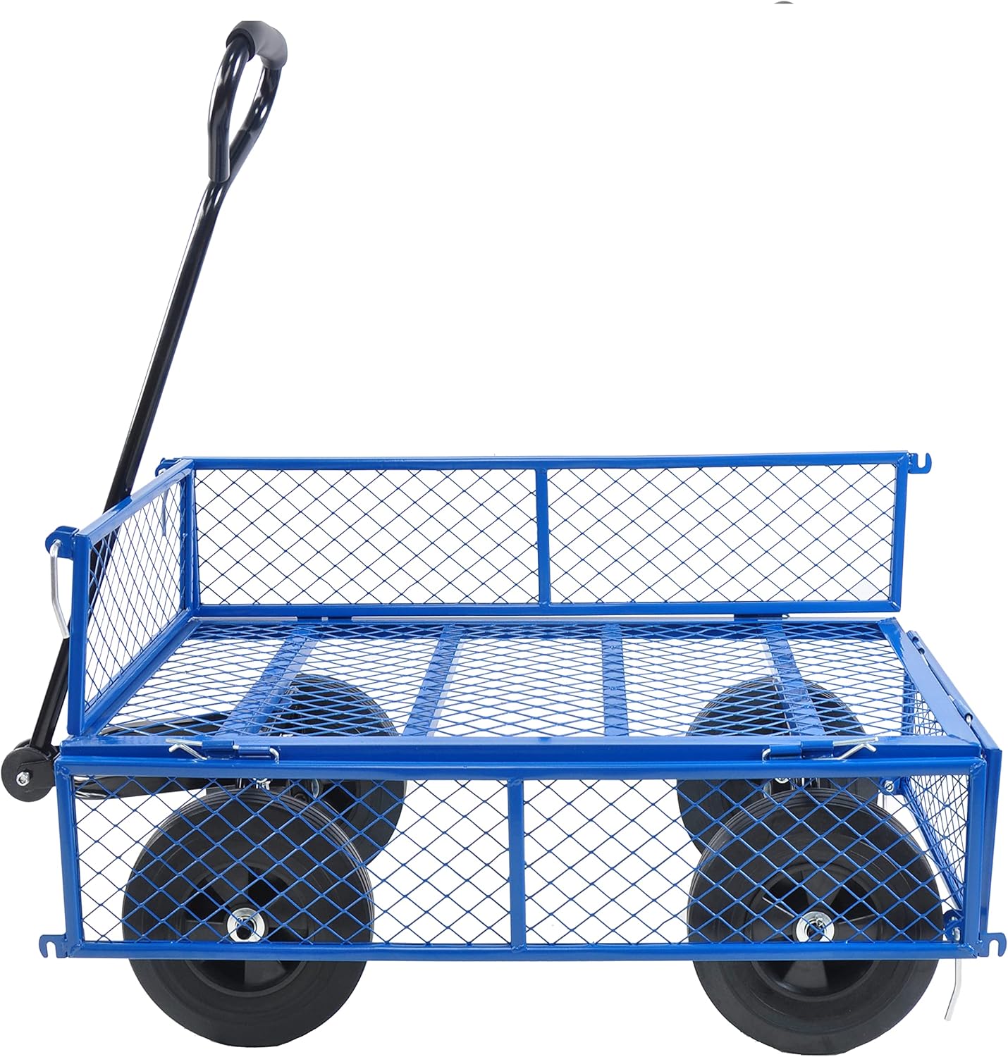 Solid Wheels 10" Flat Free Tires Steel Garden Wagon cart A Large-Capacity mesh with a Load of 1100LBS,with Detachable Side and no Pneumatic Tires,can be Used in Farms,Warehouses,etc.