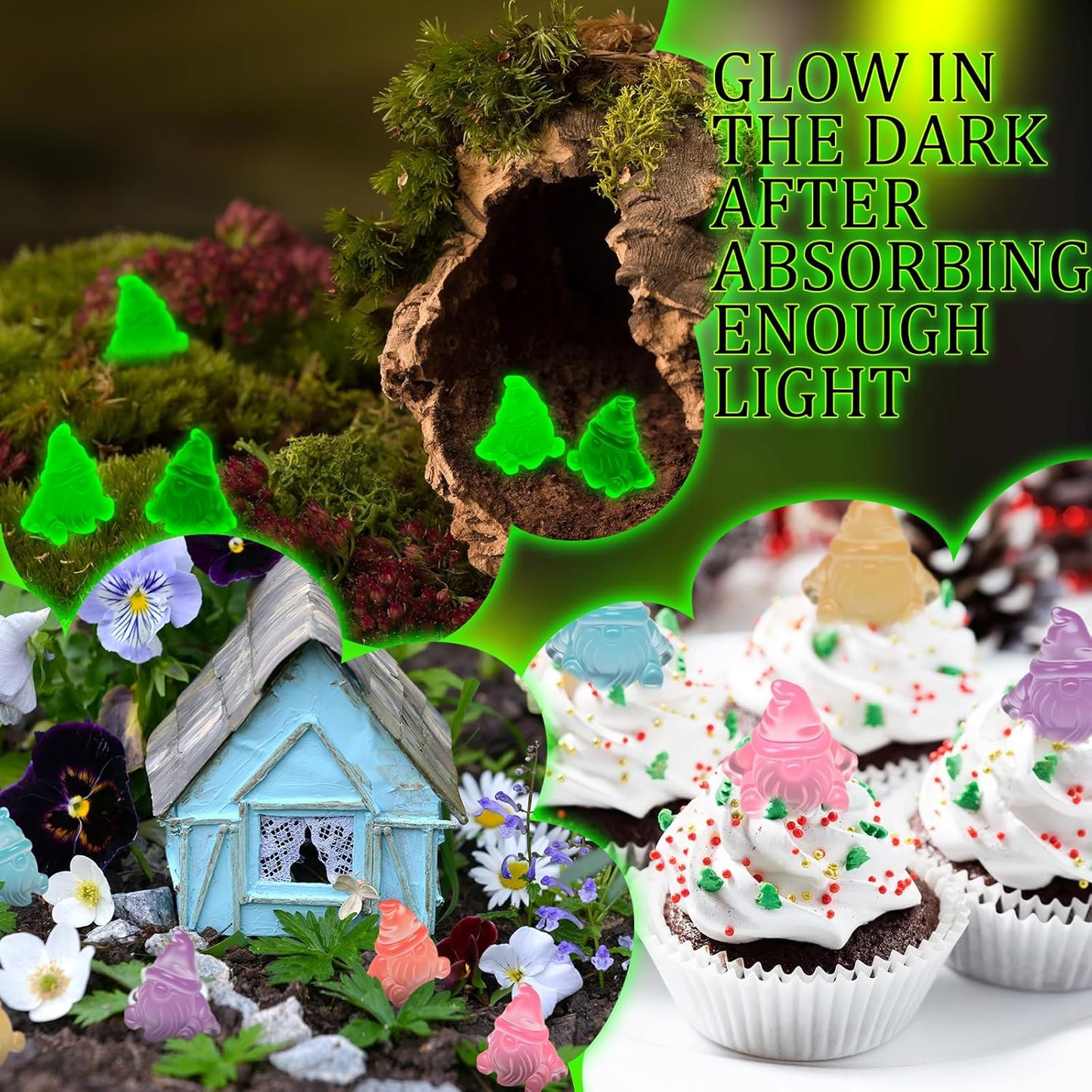 60 Pcs Mini Resin Luminous Gnomes Bulk Tiny Fairy Resin Statues Glow in The Dark Small Gnomes Miniature Figurines for Landscape Outdoor Patio Yard Lawn Plant Pots Fairy Decor (Vivid)