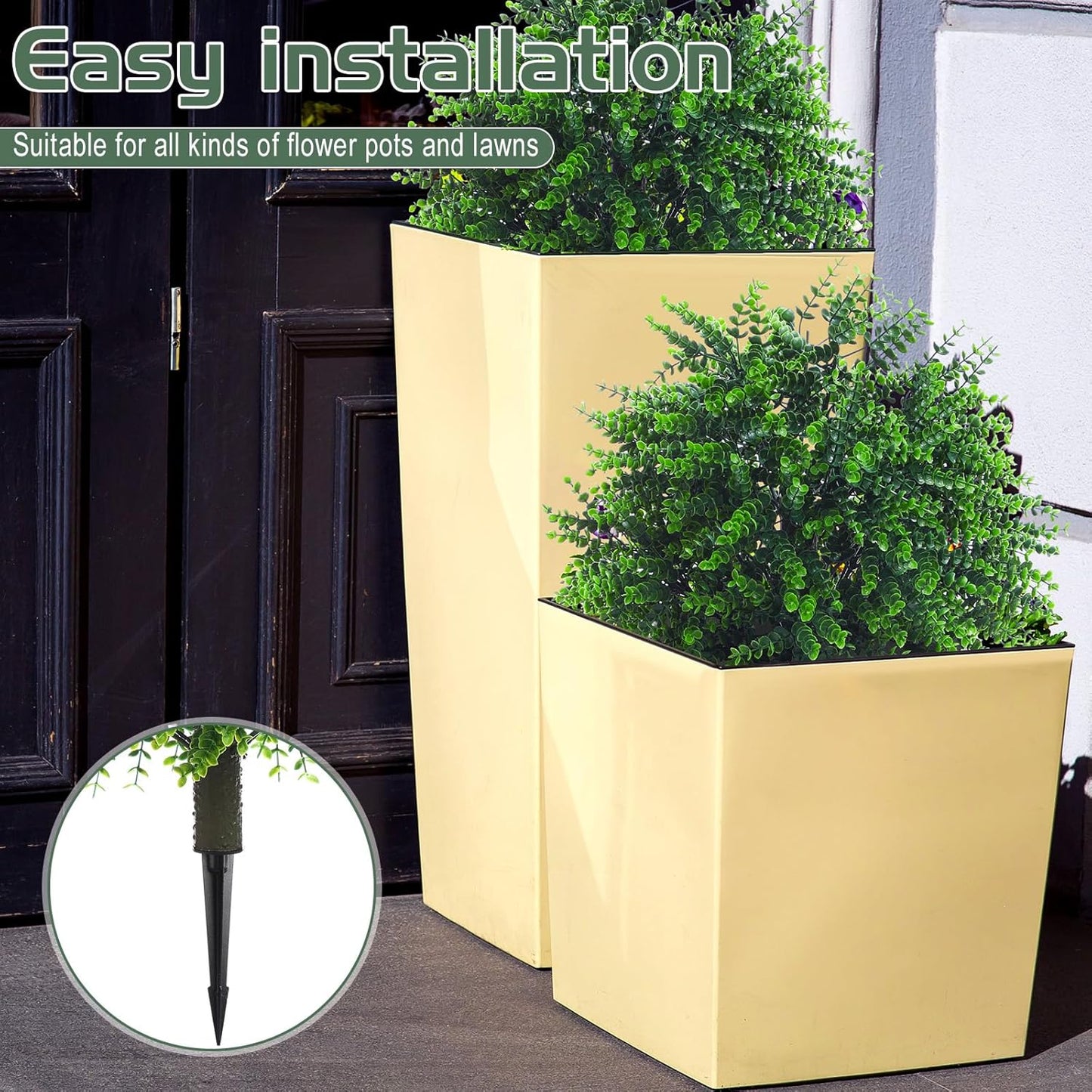 Yunlly 6 Pcs 18 Inch Artificial Boxwood Ball Topiary Tree Fake Outdoor Plants Bush, UV Resistance Faux Shrubs with Spike Realistic Greenery Potted for Indoor Garden Yard Porch Patio Decor (Green)