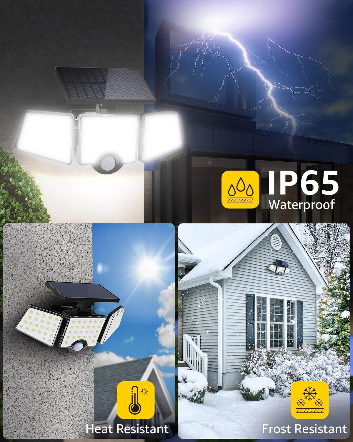 LE Solar Lights for Outside, Solar Lights Outdoor with Motion Sensor, WL4000 High Brightness, 3 Adjustable Heads 270° Wide Lighting Angle, IP65 Waterproof, Wireless Wall Lamp for Yard Garage