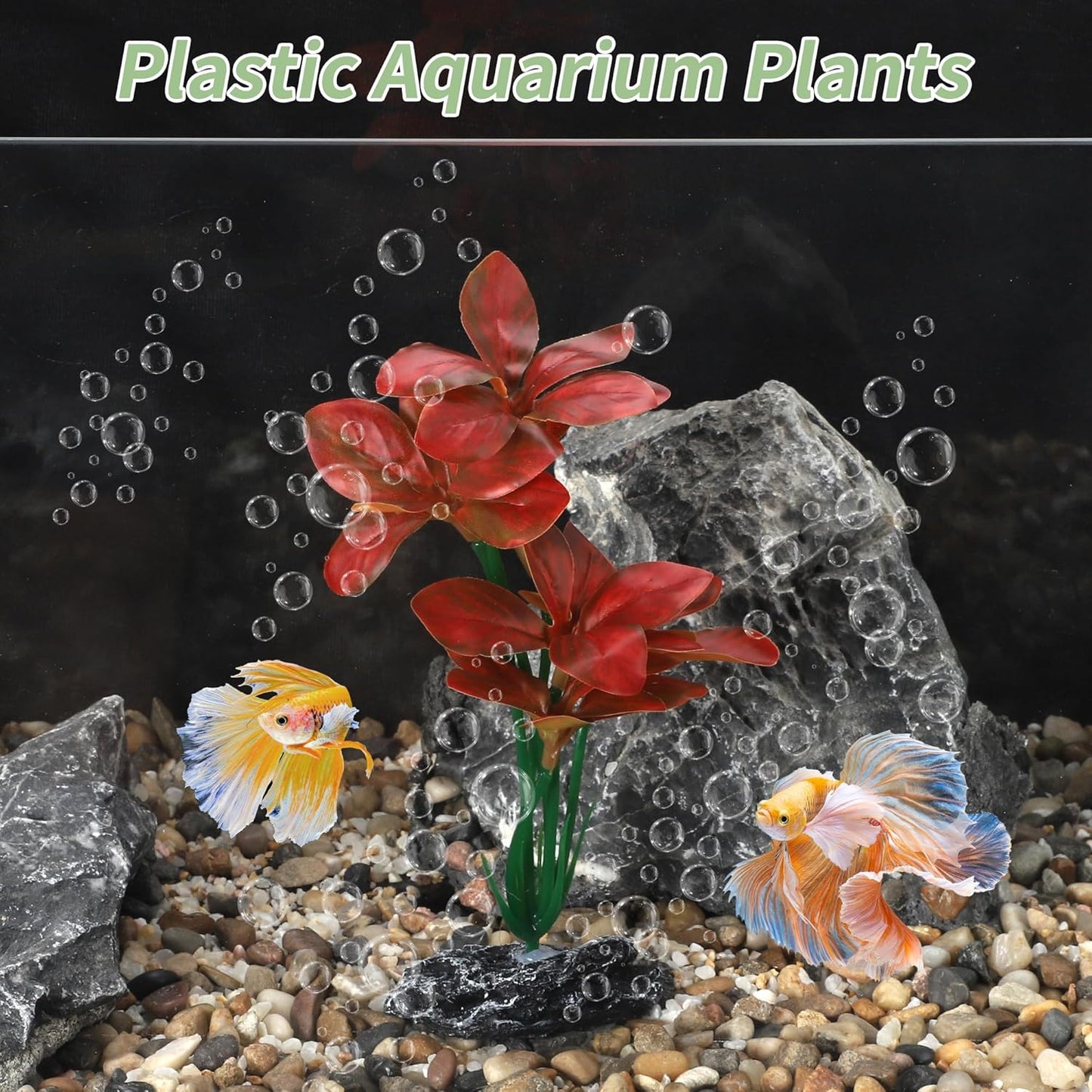 Aquarium Plastic Plants, Reptile Plant Decoration, Aquatic Plant Resin Decor, Betta Fish Tank Realistic Plants for Aquarium, 7.28" Height, Red