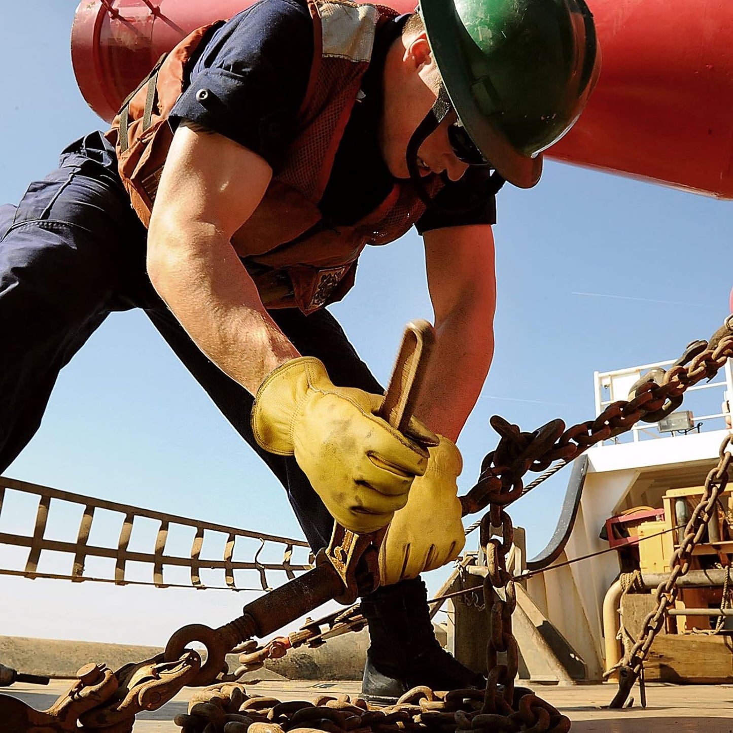 OZERO Leather Work Gloves: 3 Pairs Heavy Duty Work Glove Tough Cowhide Driver Gloves for Construction Gardening Yard Work Truck Driving Farming DIY Gold Medium