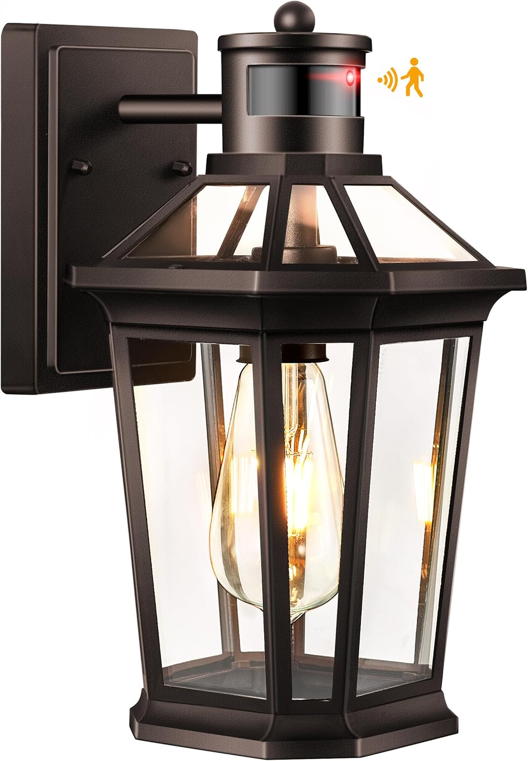 VIANIS Oil Rubbed Bronze Dusk to Dawn Motion Sensor Porch Light, Anti-Rust Aluminum Frame, Tempered Glass, 100% Weather Resistant, Easy Installation, Fits Standard E26 Bulbs
