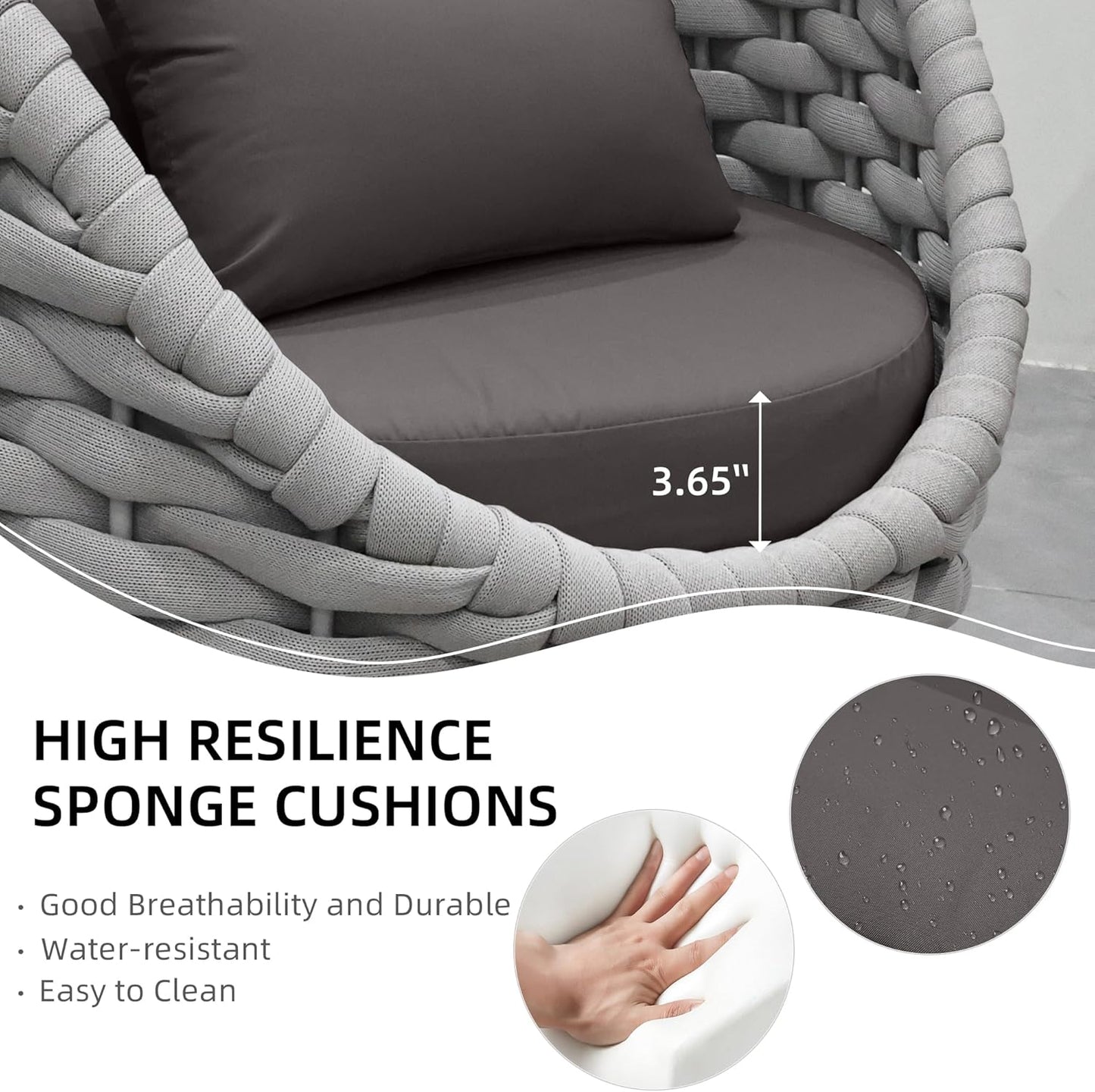 TWT 3 Pieces Aluminum Patio Furniture Set, Modern Outdoor Patio Furniture with Coffee Table, No Assembly Required Outdoor Conversation Set with Dark Grey Cushions for Balcony, Porch, Lawn