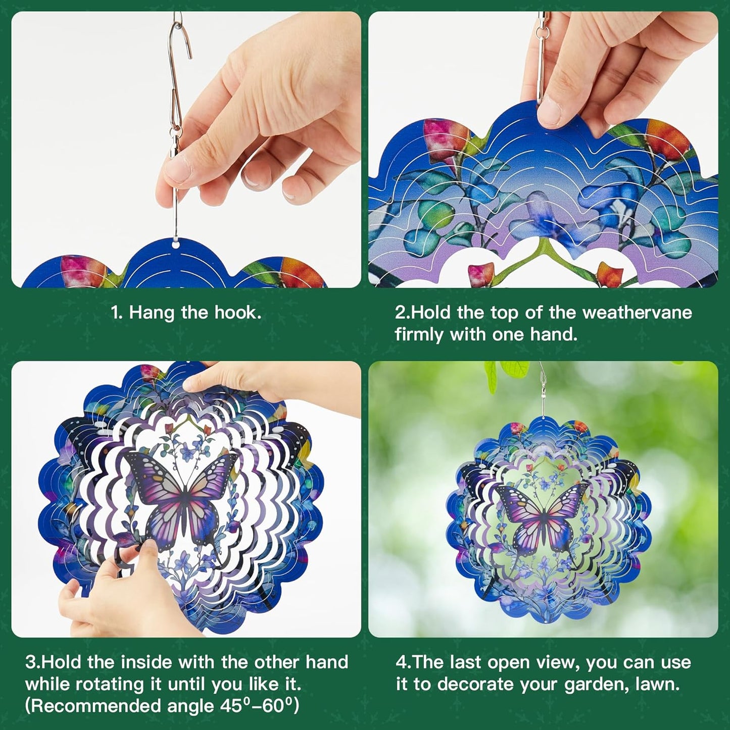 Outdoor Butterfly Wind Spinners-12 Inch Butterfly Decor Outdoor Hanging Wind Sculptures Birthday Gifts for Women Mom Wife Grandma 3D Wind Spinner for Garden Decor for Outside, Garden, Patio, Yard