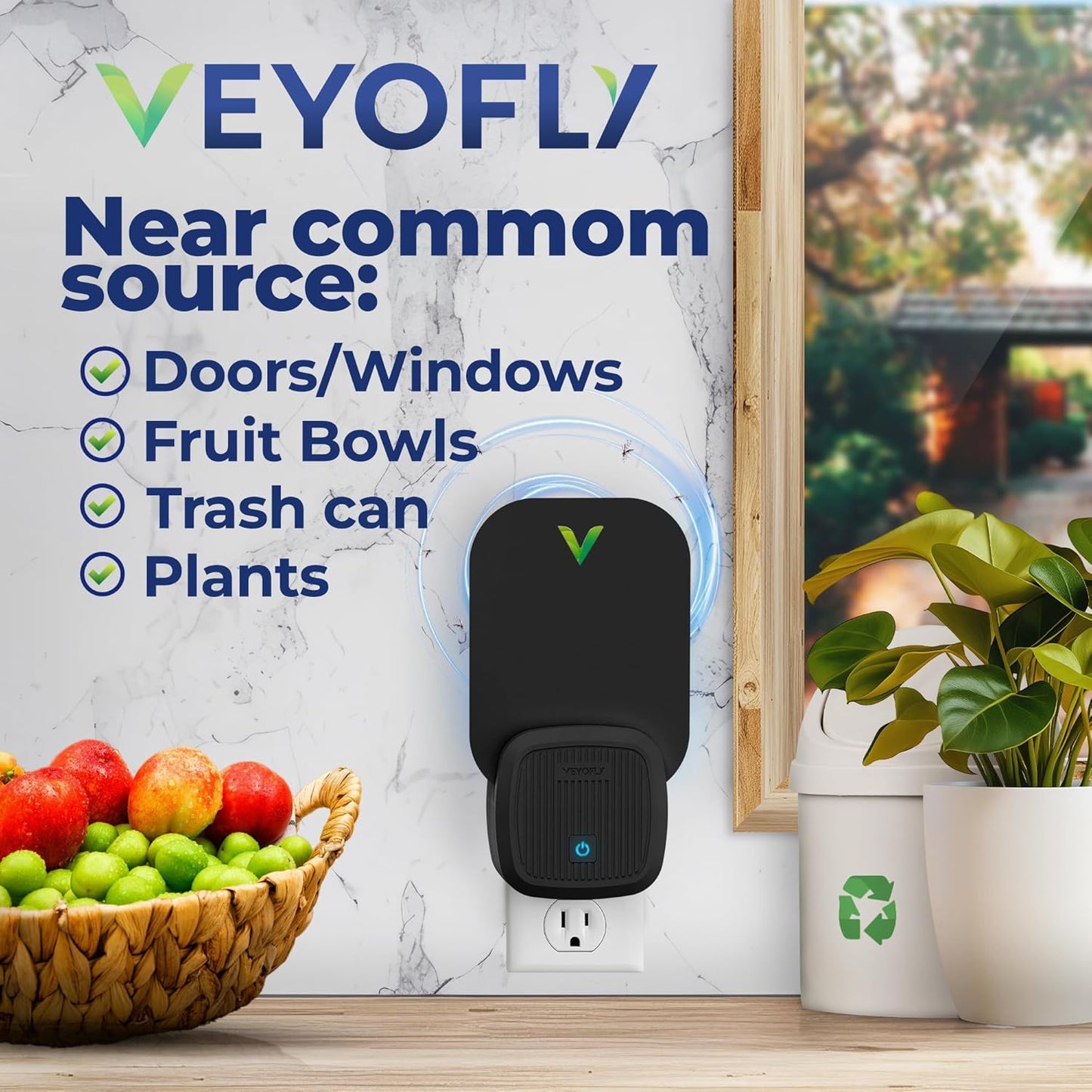 VEYOFLY Fly Trap Indoor, Fruit Fly Traps for Indoor, (1 Device + 3 Refills) Gnat Traps for House, Fly Catcher, Plug in Light Flying Insect Trap, Bug Light Killer, Fly Trap