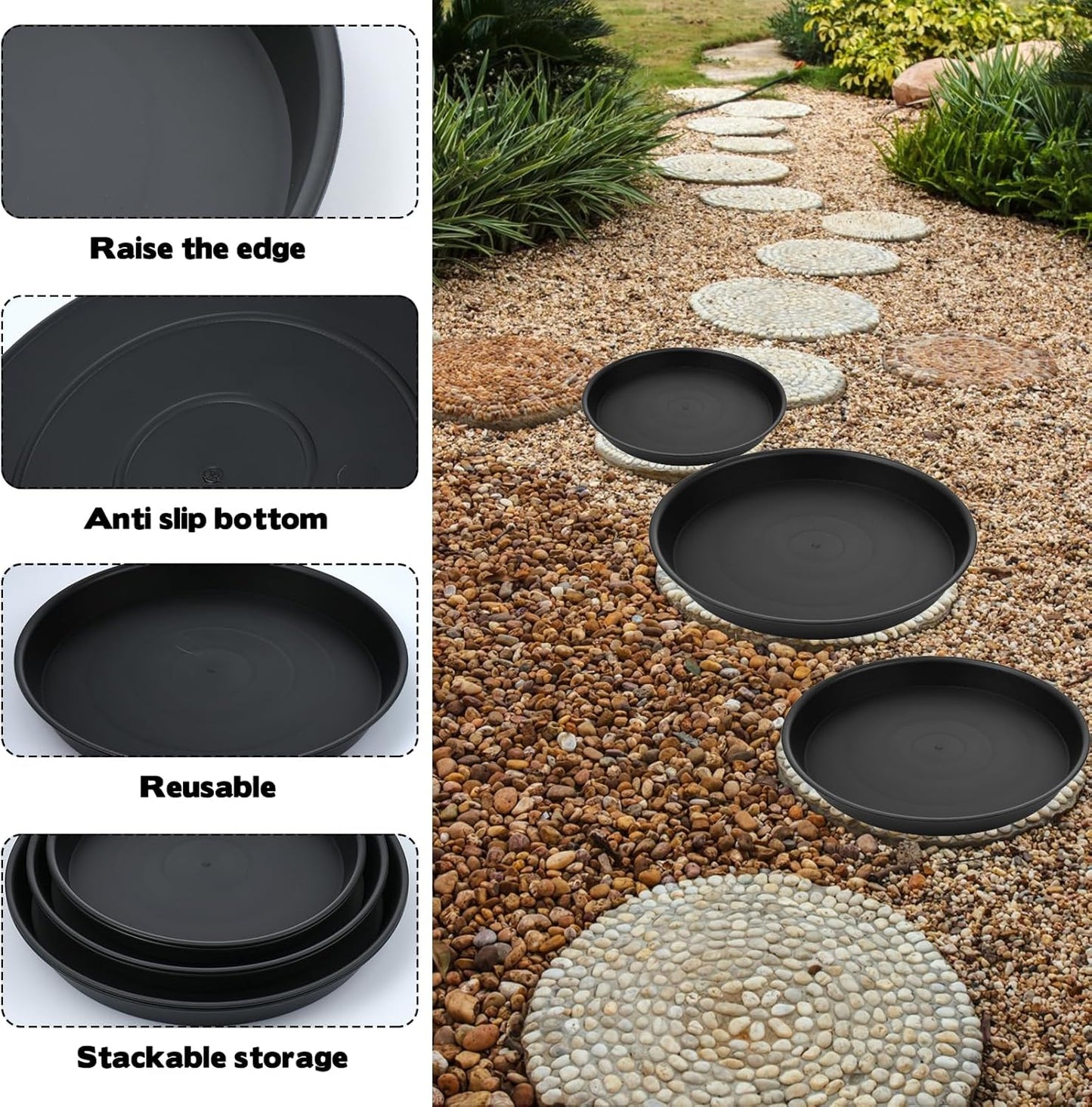 2 Size Round Stepping Stone Molds, 6 Pcs 10''/ 11.2'' Reusable Concrete Mold for Garden Stepping Stones Large Tray for Concrete and Stained Glass for Garden Walk Way Black