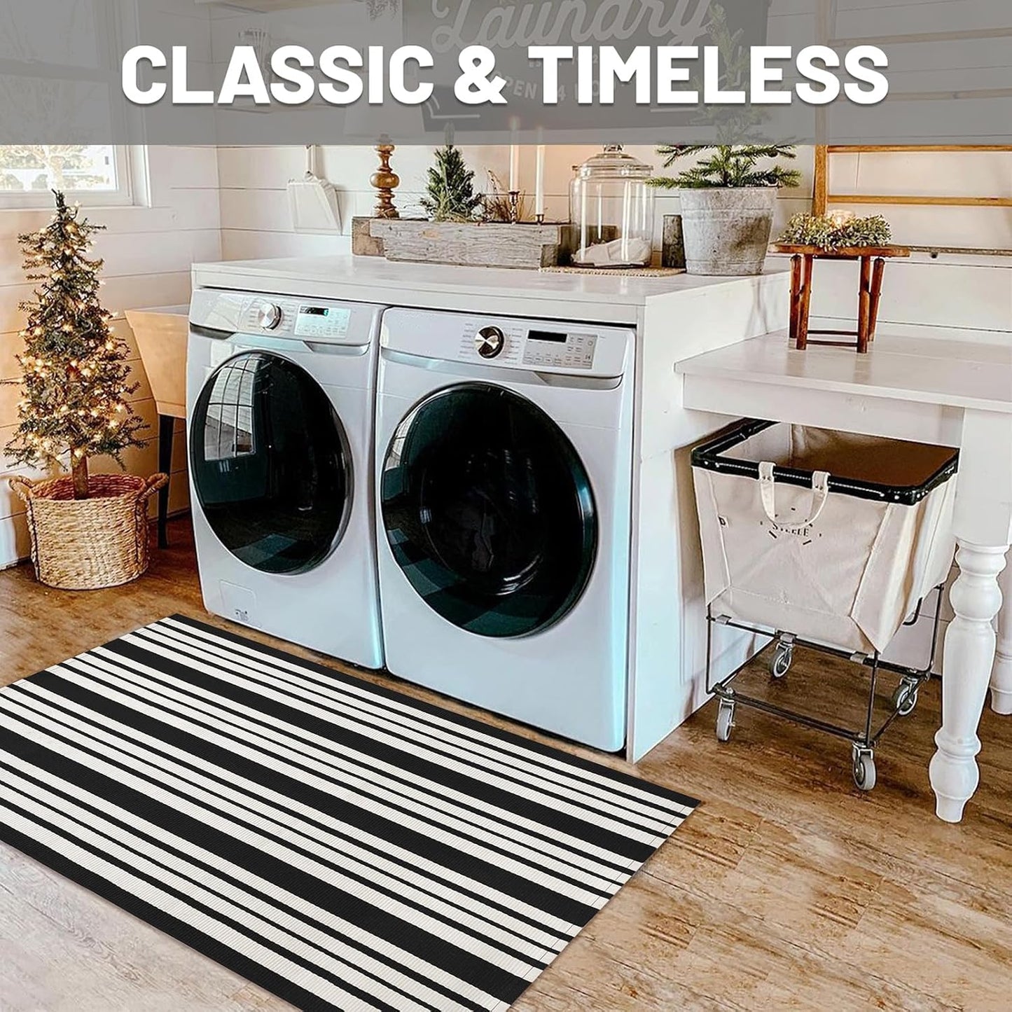 IOHOUZE Black and White Striped Rug 2.3'x3.6' Front Door Rugs Outdoor, Small Washable Area Rug for Front Porch, Spring Summer Doormats Outdoor Indoor, Cotton Rugs for Entryway Porch Entrance