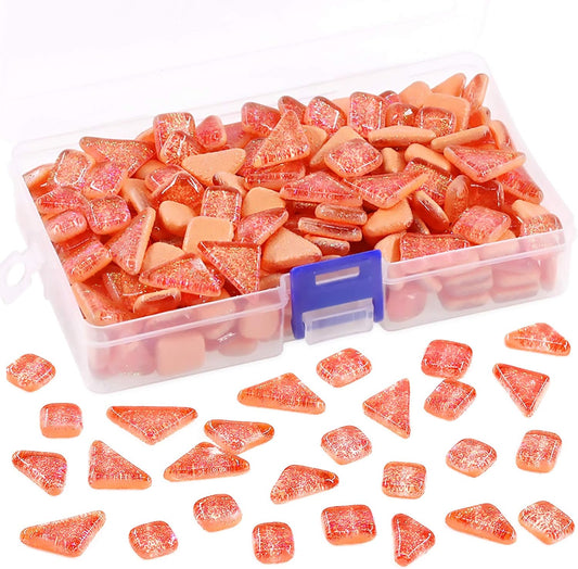 Swpeet 1 Pound Orange Shine Crystal Series Mosaic Tiles Assortment Kit, Square and Triangle Genuine Mosaic Tiles Glitter Crystal Mosaic Perfect for Home Decoration Crafts - Mosaic Tiles U