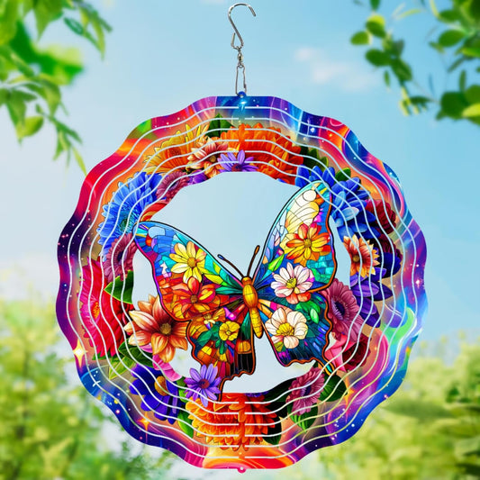 3D Hanging Wind Spinner Butterfly/Hummingbird, 10 Inch Stainless Steel Wind Spinners Outdoor Clearance, Garden Spinner for Outside Patio Yard Home Christmas Decor (Butterfly 02)