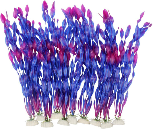 MyLifeUNIT Artificial Seaweed Water Plants for Aquarium, Plastic Fish Tank Plant Decorations 10 PCS (Purple)