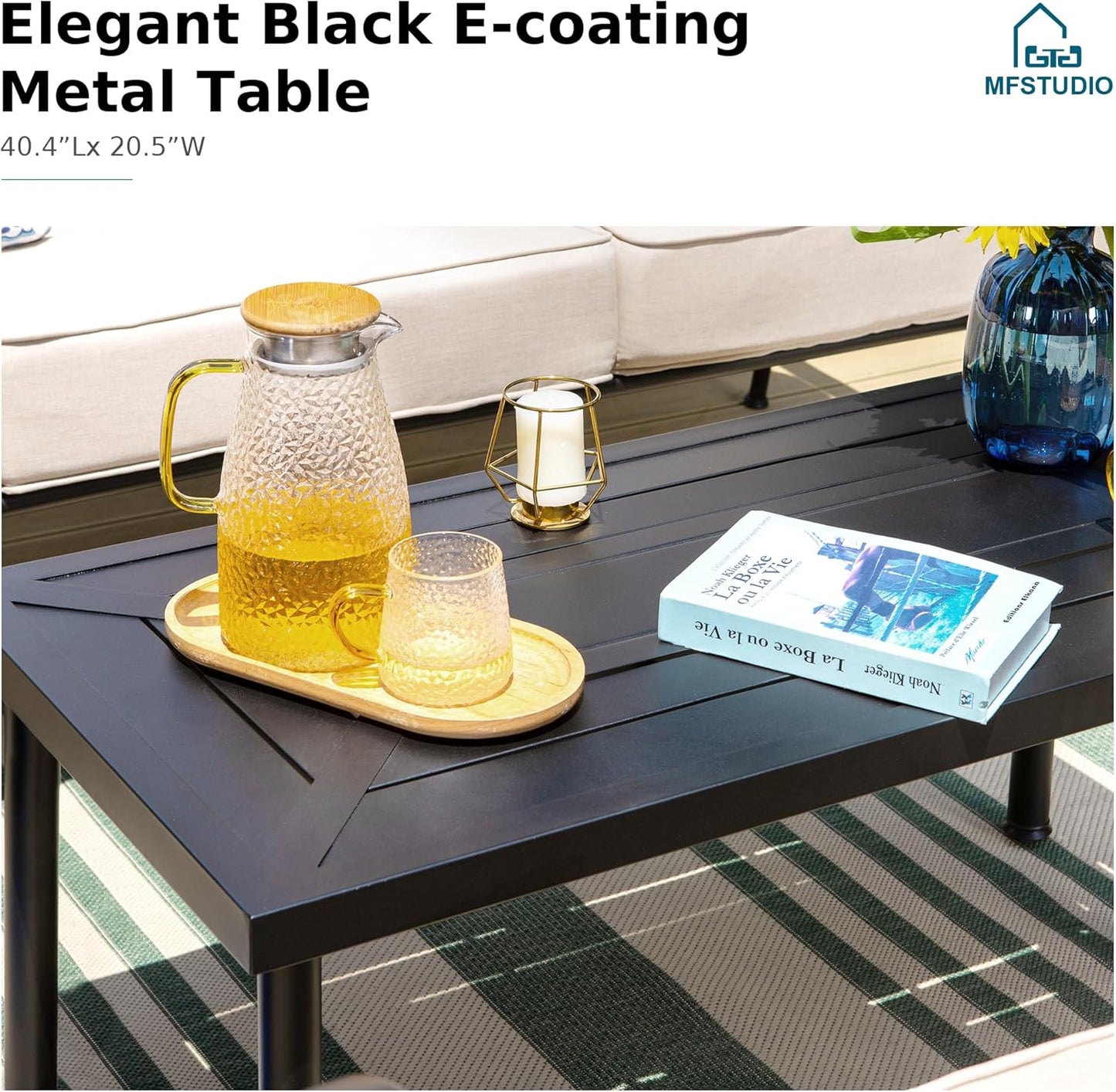 MFSTUDIO 7 Seats Large Metal Patio Conversation Sets, 5 Pieces Outdoor Furniture Sofa with 2 Swivel Chairs, 1 Sofa(3-seat), 1 Loveseat and Table for Outside Balcony Backyard Poolside