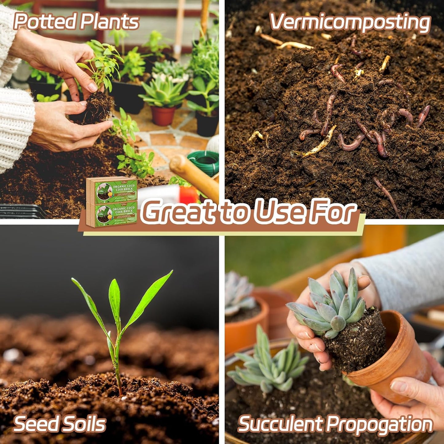 Riare 10pcs Organic Coco Coir Bricks Soil Blocks- 100% Natural Compressed Coco Peat Brick Coconut Fiber Substrate with Low EC& pH Balance, High Expansion Coco Coir Pith Coconut Husk for Garden